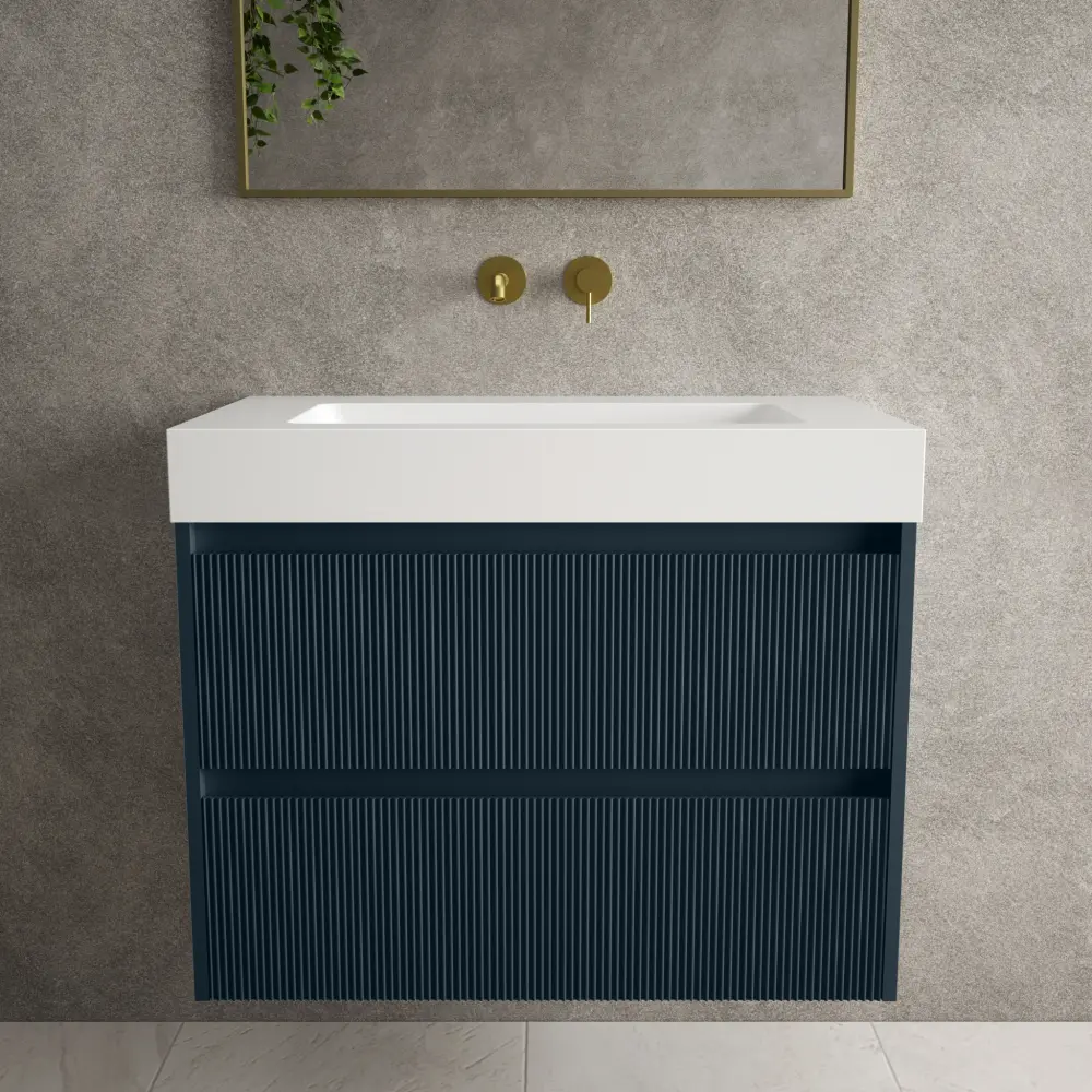 Scanalato Duplicate Drawer Vanity Unit Beyondstone BLOC Basin - Midnight Blue 800mm