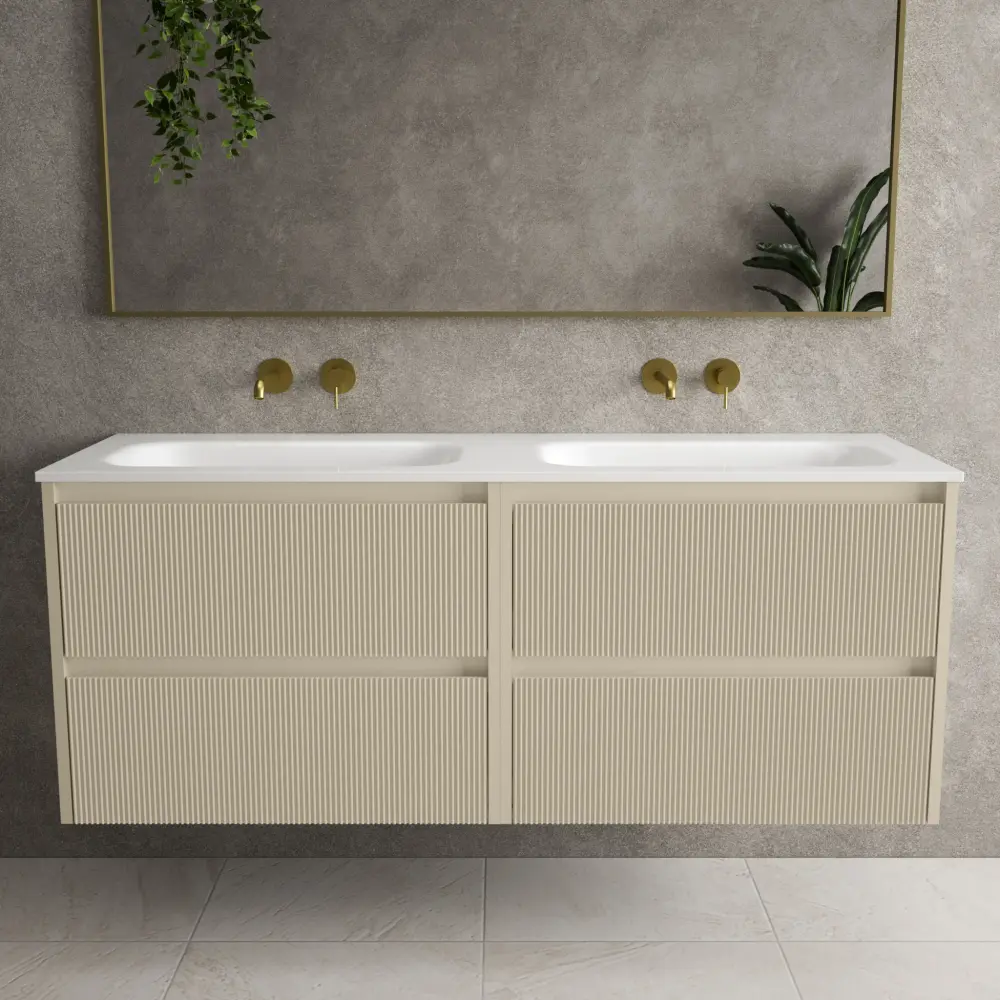 Scanalato Four Drawer Vanity Unit Beyondstone Double Basin - Goat hair wool 1400mm