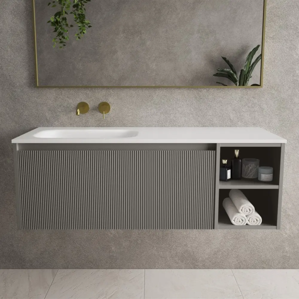 Scanalato One-only Drawer Vanity Unit Open Storage Space And Left Hand Beyondstone Basin - Rich Taupe 1200mm