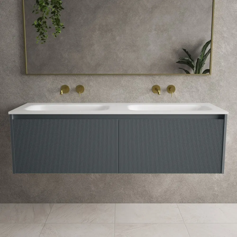 Scanalato Paired Drawer Vanity Unit Beyondstone Double Basin - Slate Grey 1400mm