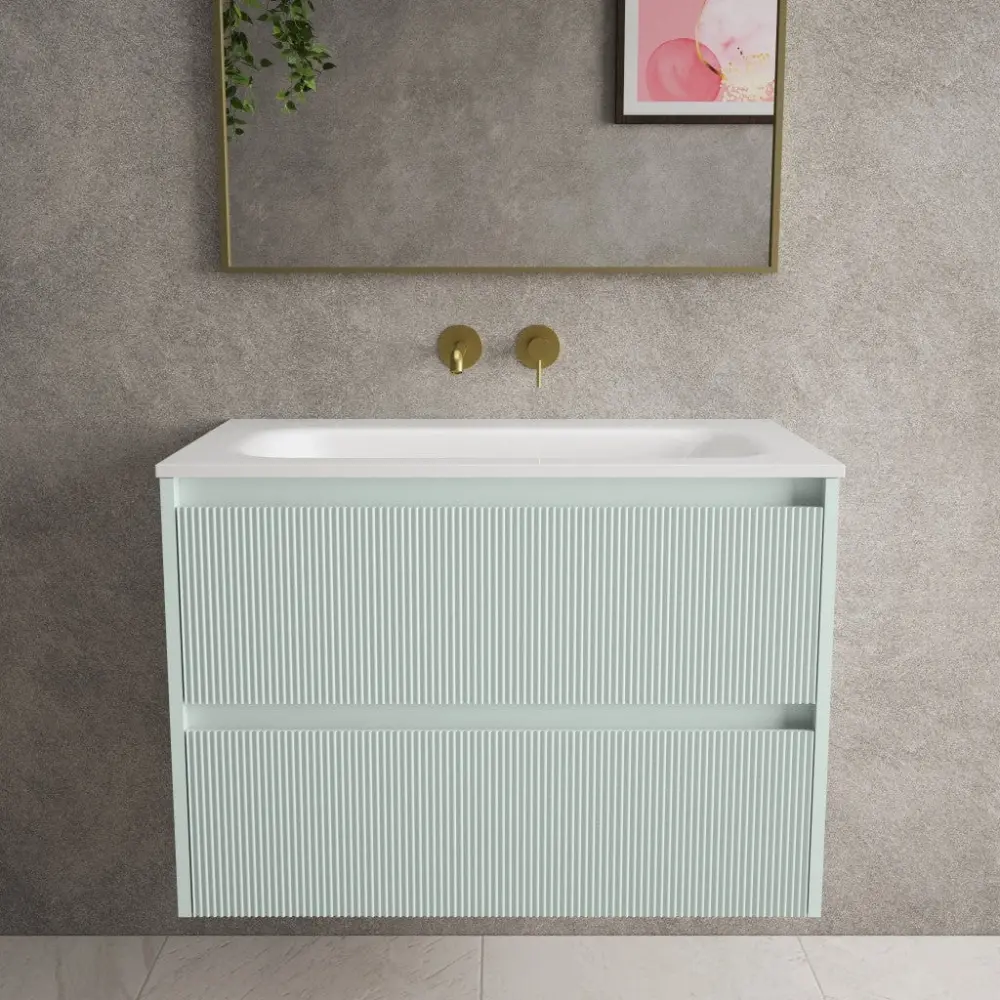 Scanalato Paired Drawer Vanity Unit Beyondstone Basin - Peppermint 800mm