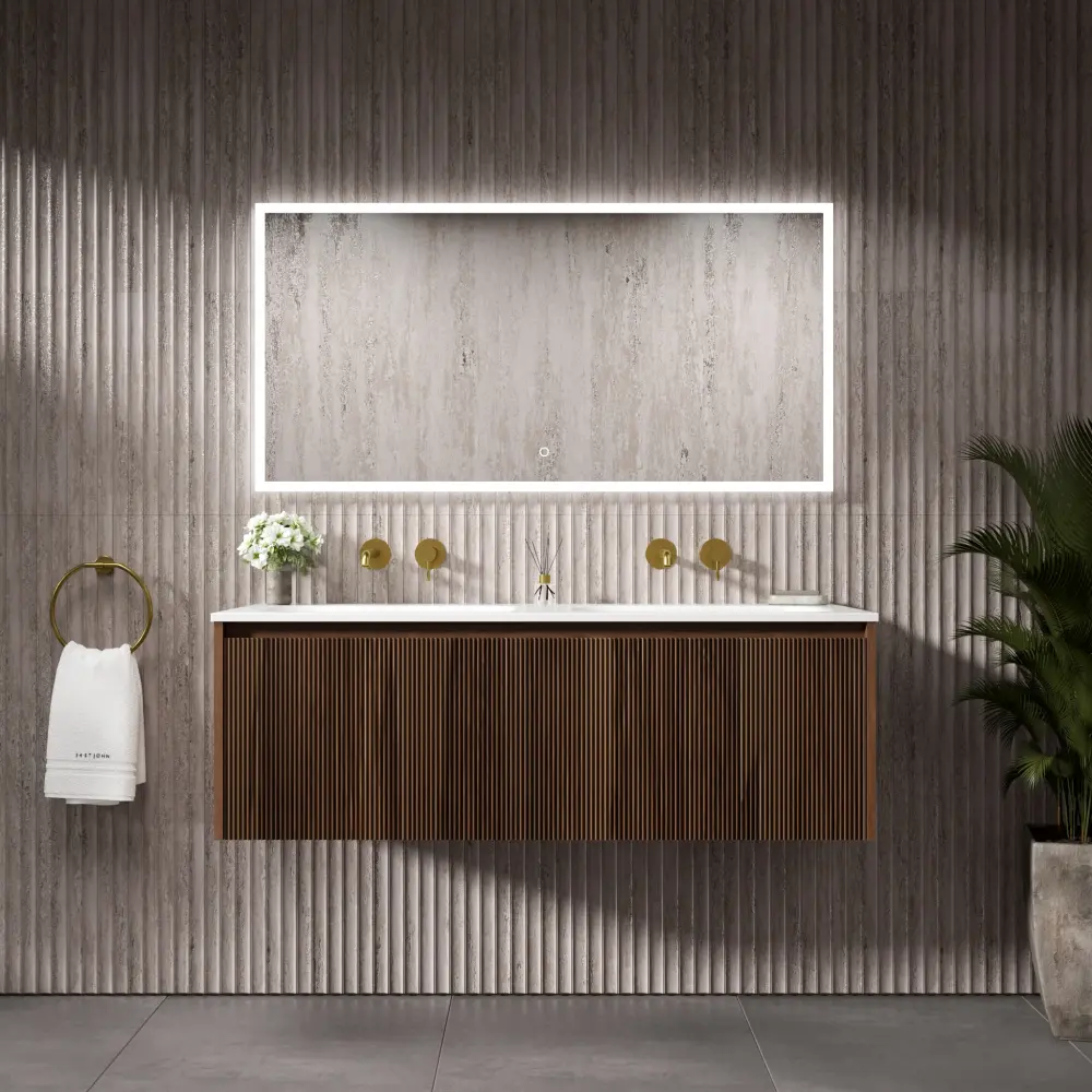 Scanalato Single Drawer Vanity Unit Beyondstone Paired Basin - Walnut 1200mm