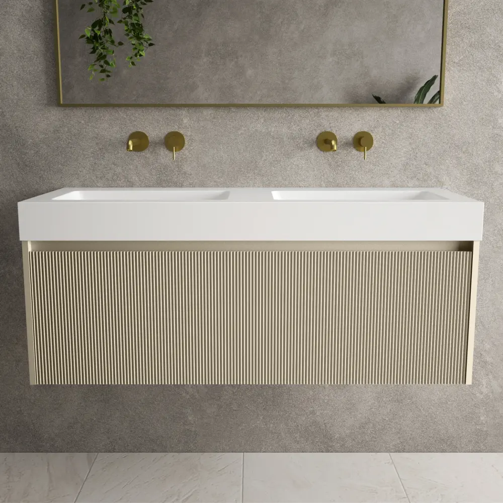 Scanalato Single Drawer Vanity Unit Beyondstone BLOC Double Basin - Goat hair wool 1200mm
