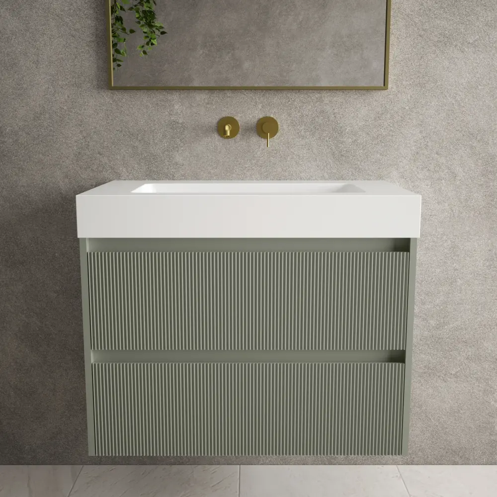 Scanalato Twofold Drawer Vanity Unit Beyondstone BLOC Basin - Pistachio 800mm