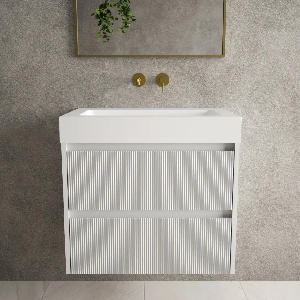 Scanalato Twofold Drawer Vanity Unit Beyondstone BLOC Basin - Soft Grey 700mm