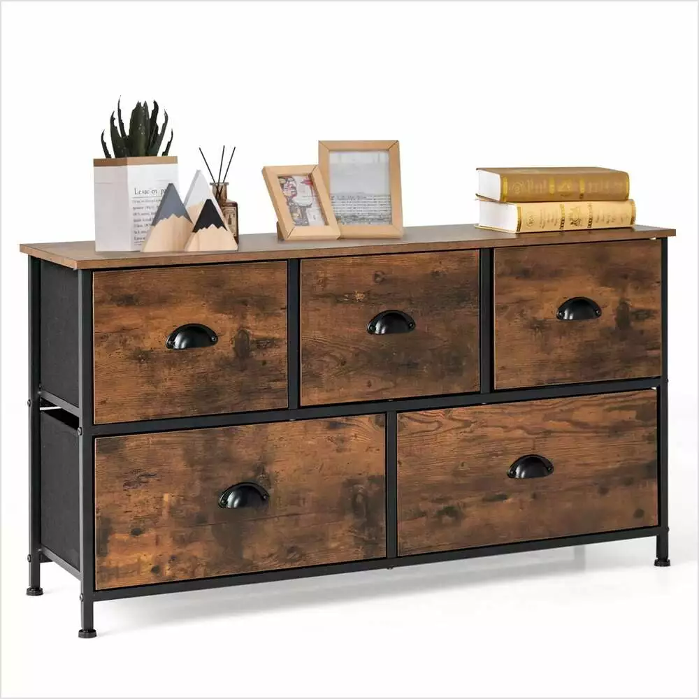 5-Drawer Dresser Storage Tower Organizer Unit Foldable Fabric Drawer Amoupup