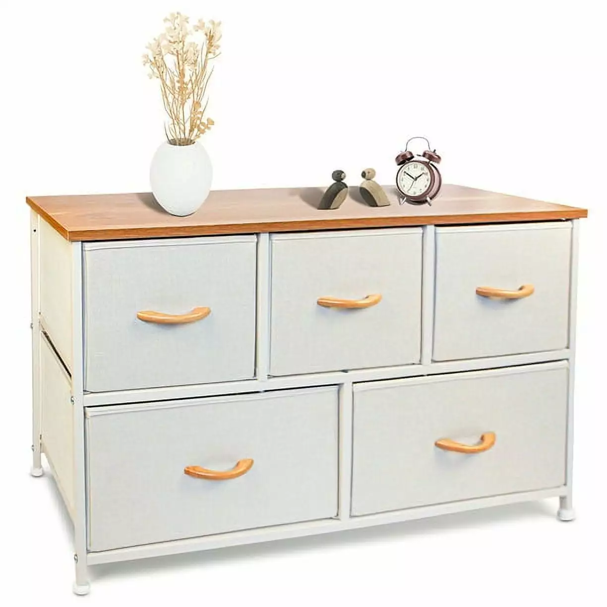 Bigroof 5-Drawer Storage Dresser Tower Unit Sturdy Steel Frame Wood Top Bedroom Hallway Closet