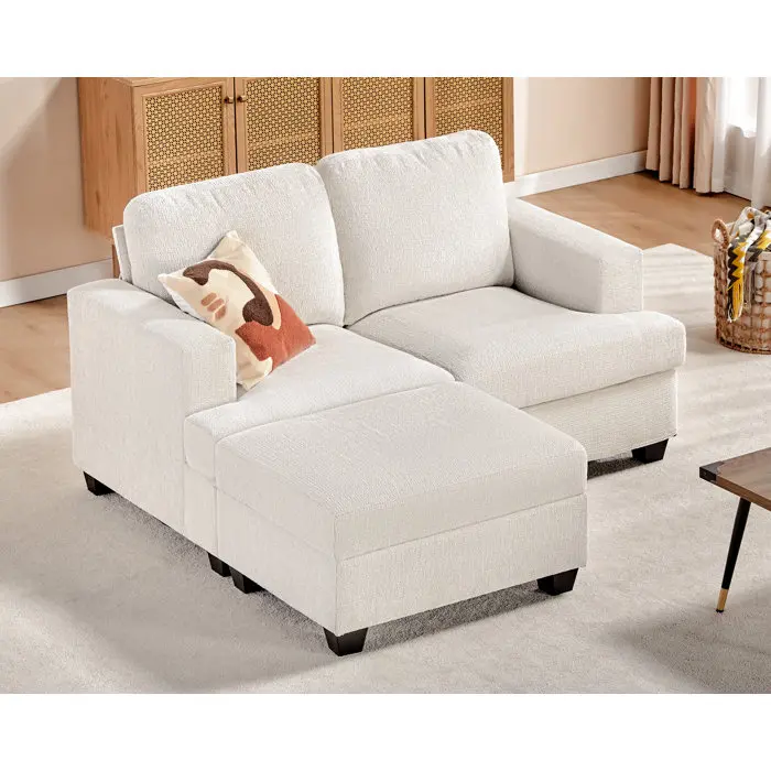 Papajet Sofa Storage Ottoman - 64 Inch Modern Loveseat Beige Chenille Living Room