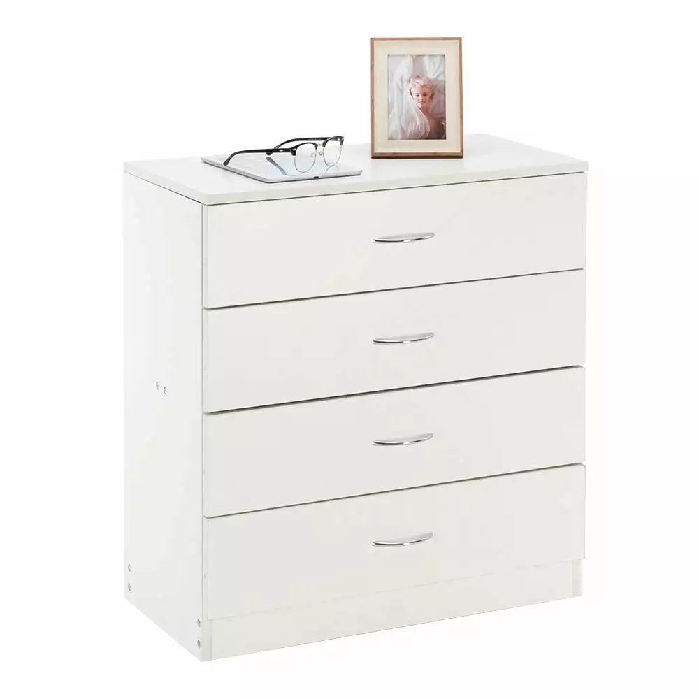 Zimtown 4 Drawers Night Stand - White Wooden Bedroom Furniture Storage Organizer FCH