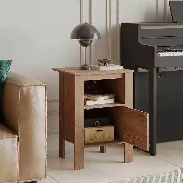 Dark Grey Nightstand Open Shelf and Cabinet - Space-saving Side End Sofa Table NOBRAND