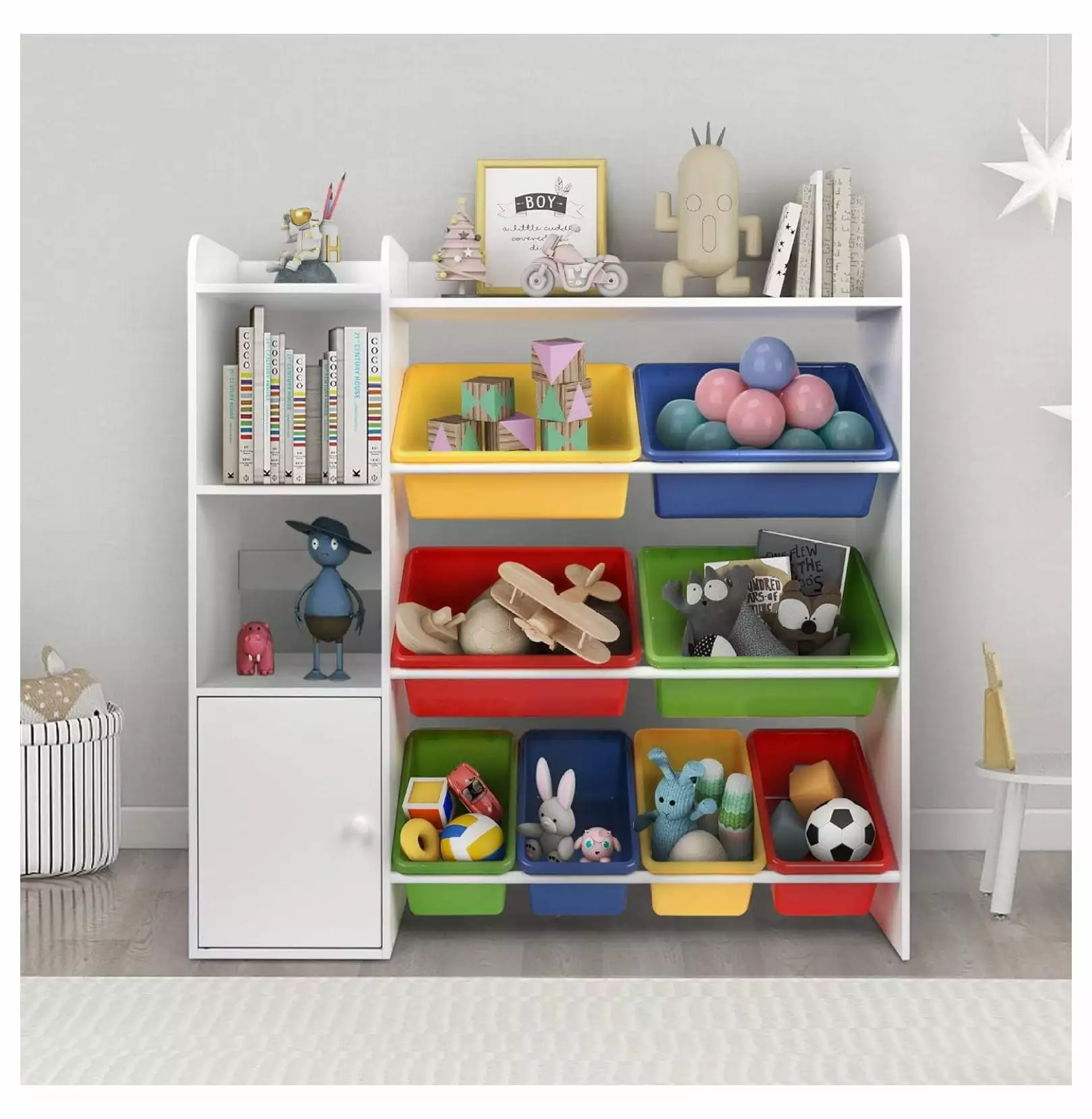 Toy Organizers and Storage 8 Box Bins Kids Bookshelf and Toy Storage Playroom Organization Size 44 W x 39.5 H x 12 D White...