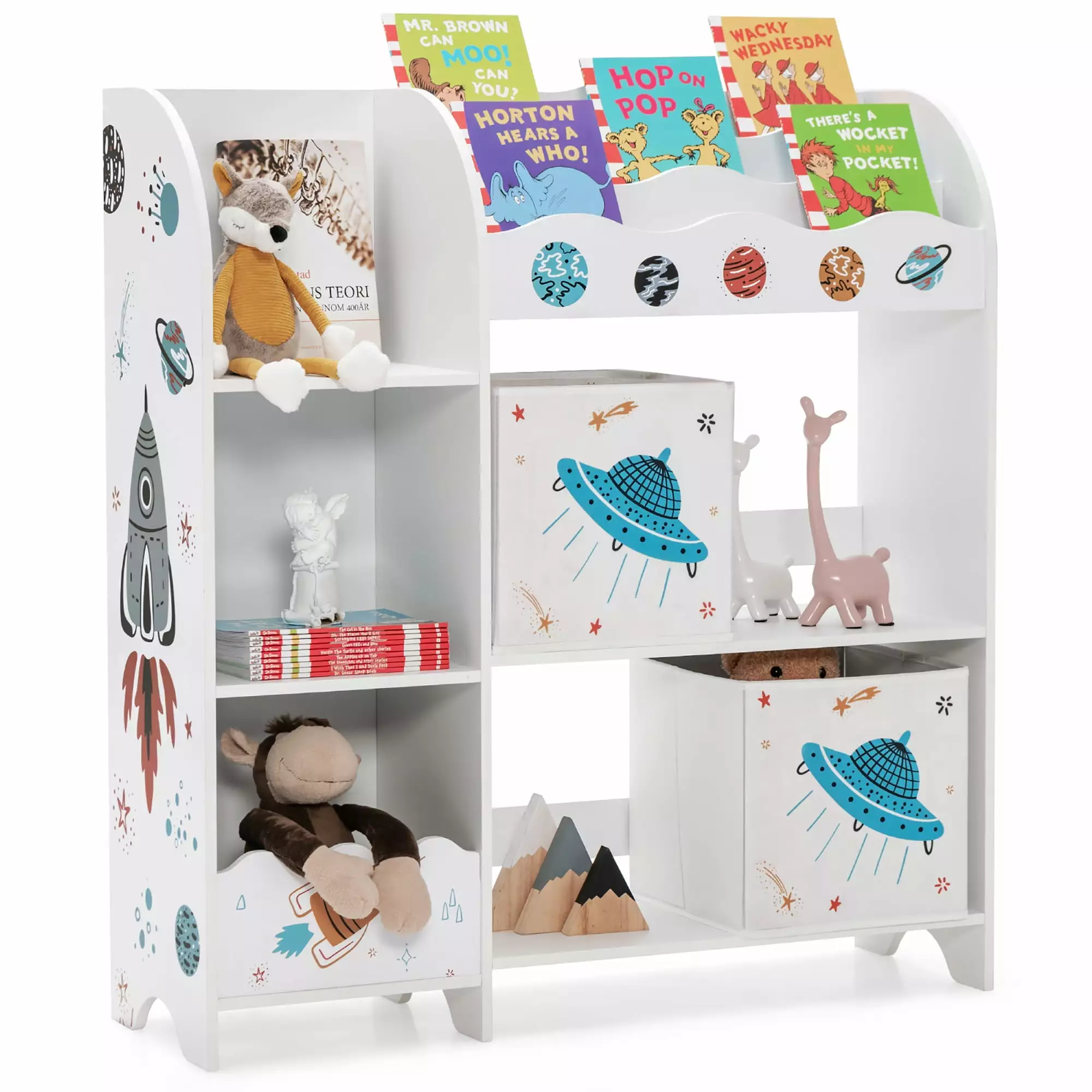 Costway Kids Toy and Book Organizer Wooden Storage Cabinet Storage Bins