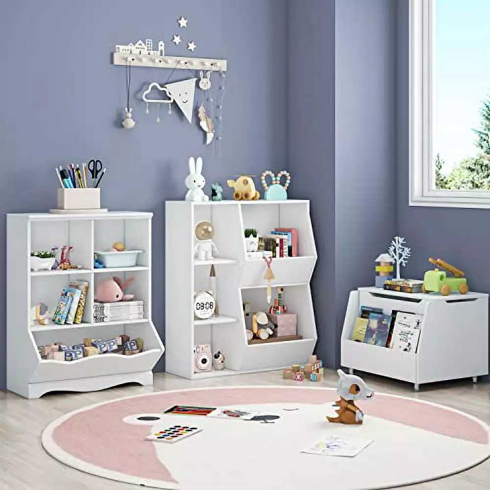 HORSTORS Toy Storage Organizers Kids Bookcase Open Multi-Bins Display Cabinet Playroom Nursery Classroom White FuXia