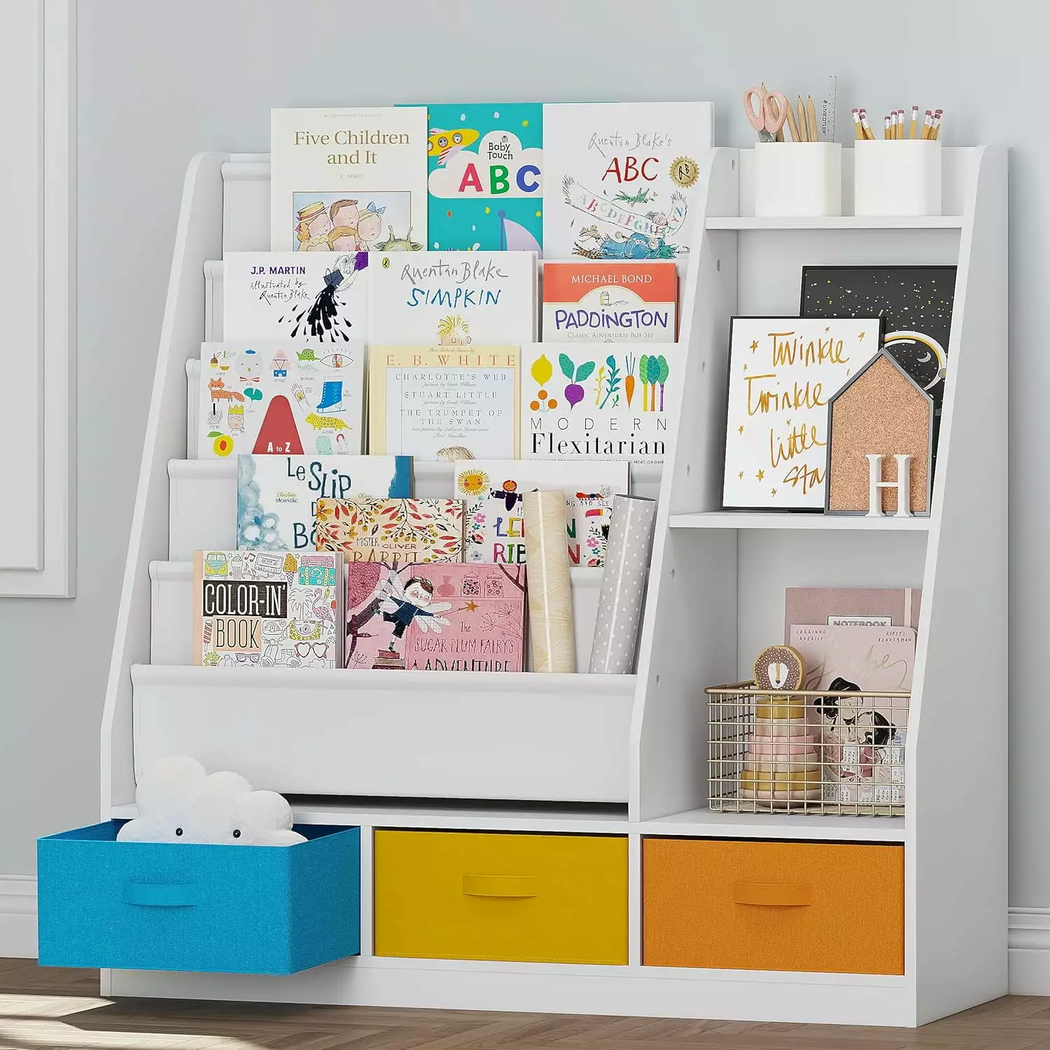 STAROUS Toy Storage Organizer Kids Bookshelf and Toy Storage Legs 5 Cube Storage Organizer Children Bookcase