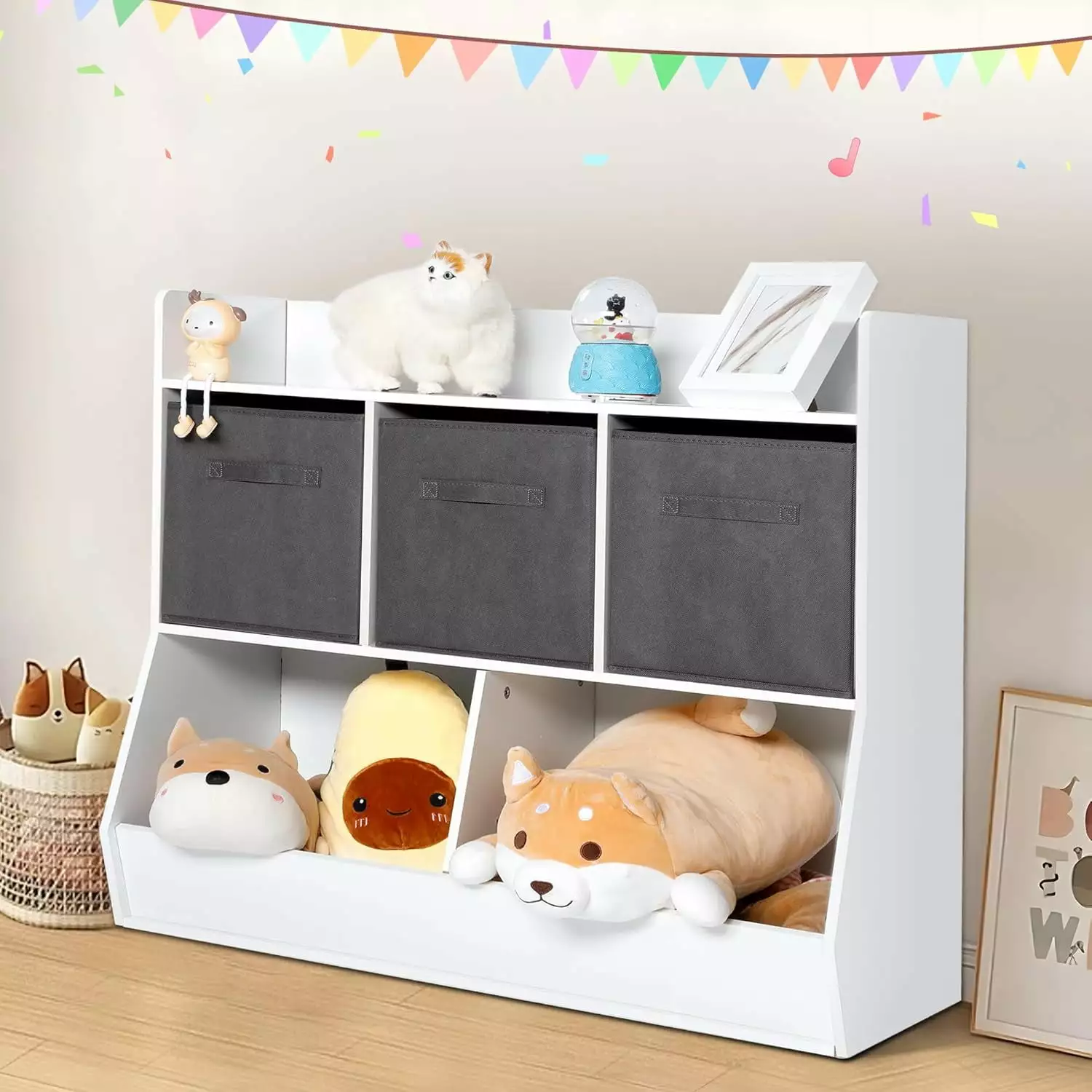 Toy Storage Organizer 3 Removable Drawers Kids Multi Shelf Cubby Bookshelf Playrooms