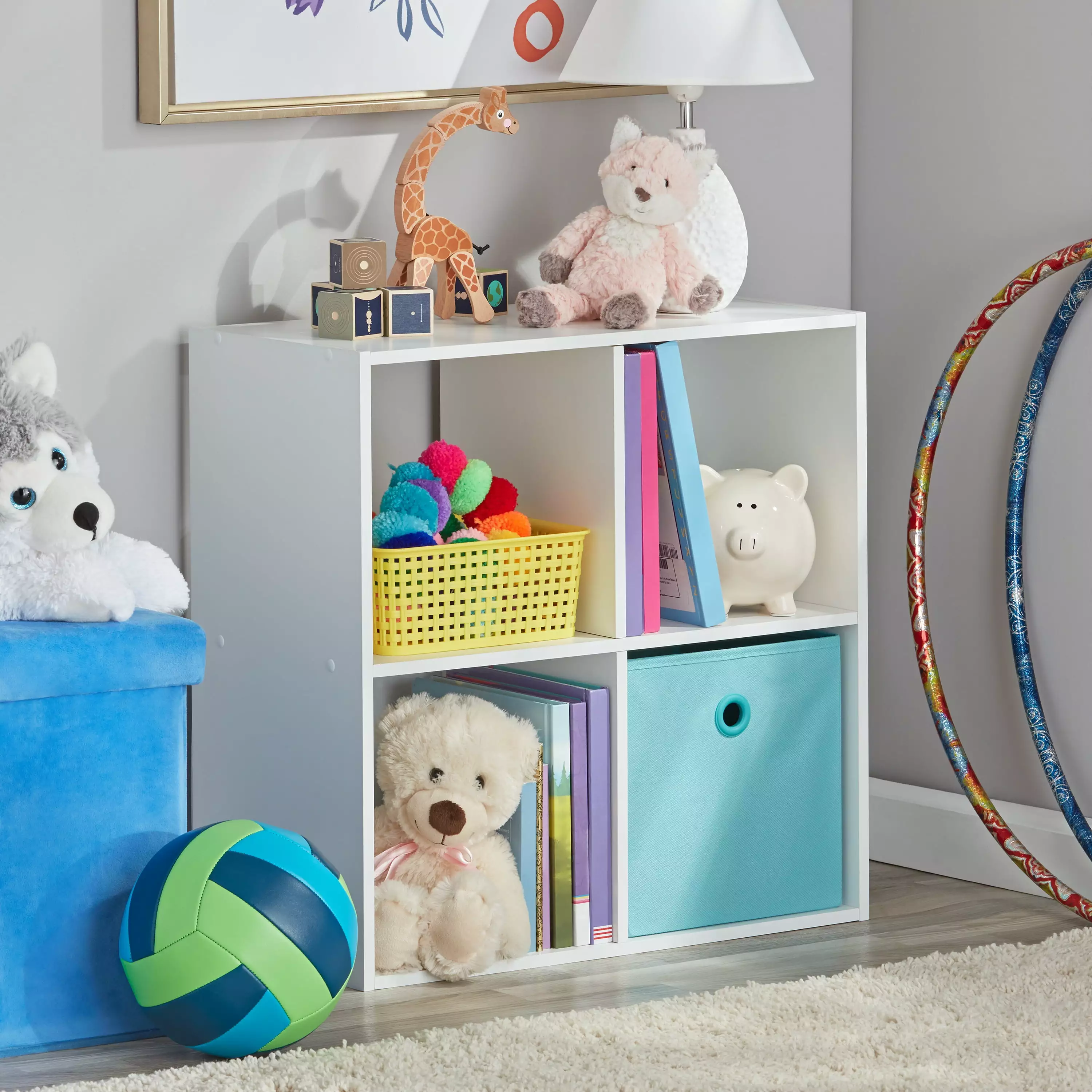 Your Zone Kids 4-Cube Storage Organizer White Childrens Shelf Unit