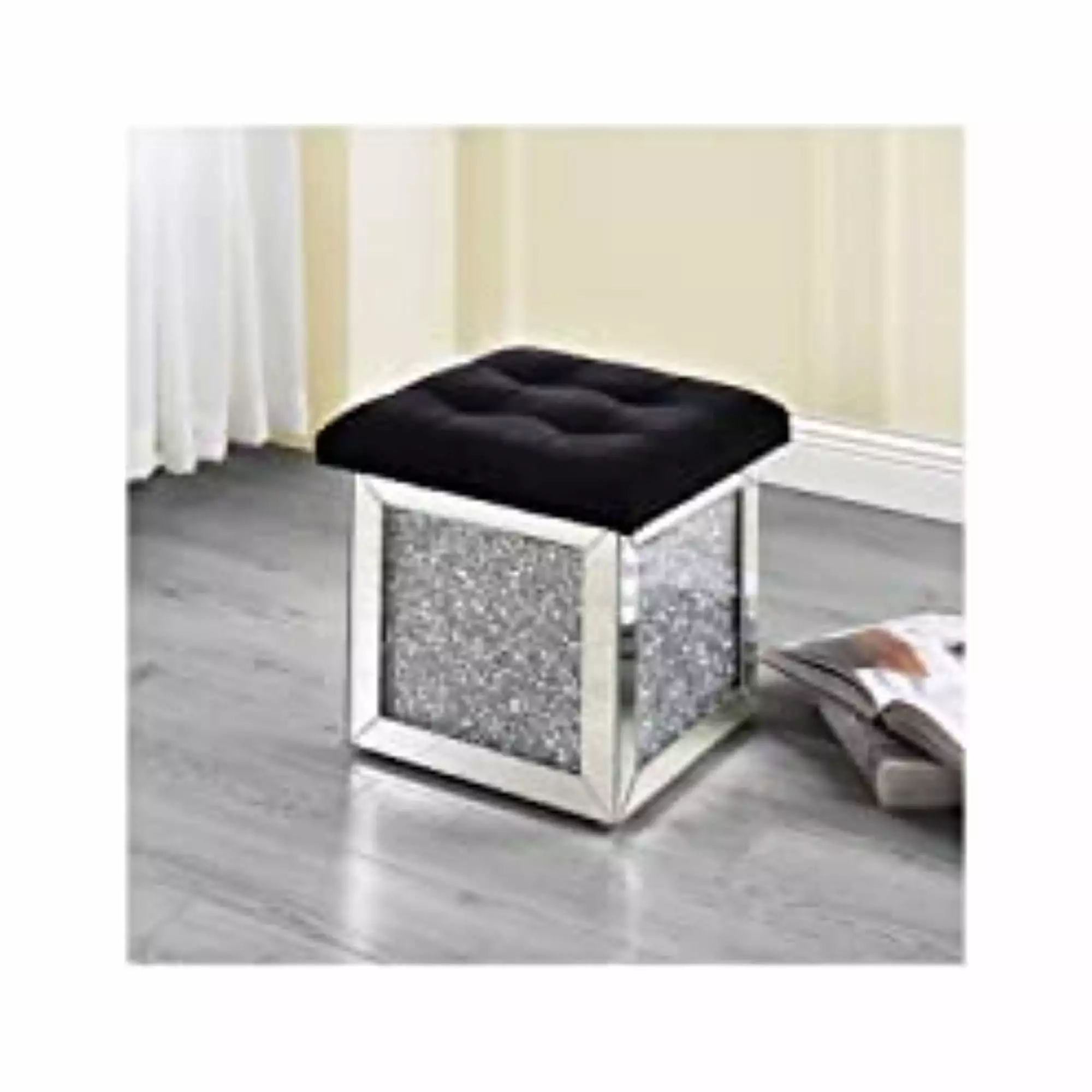ACME Noralie Ottoman Storage and Mirrored Faux Diamonds Elegant Decor Ottomans Acme Furniture