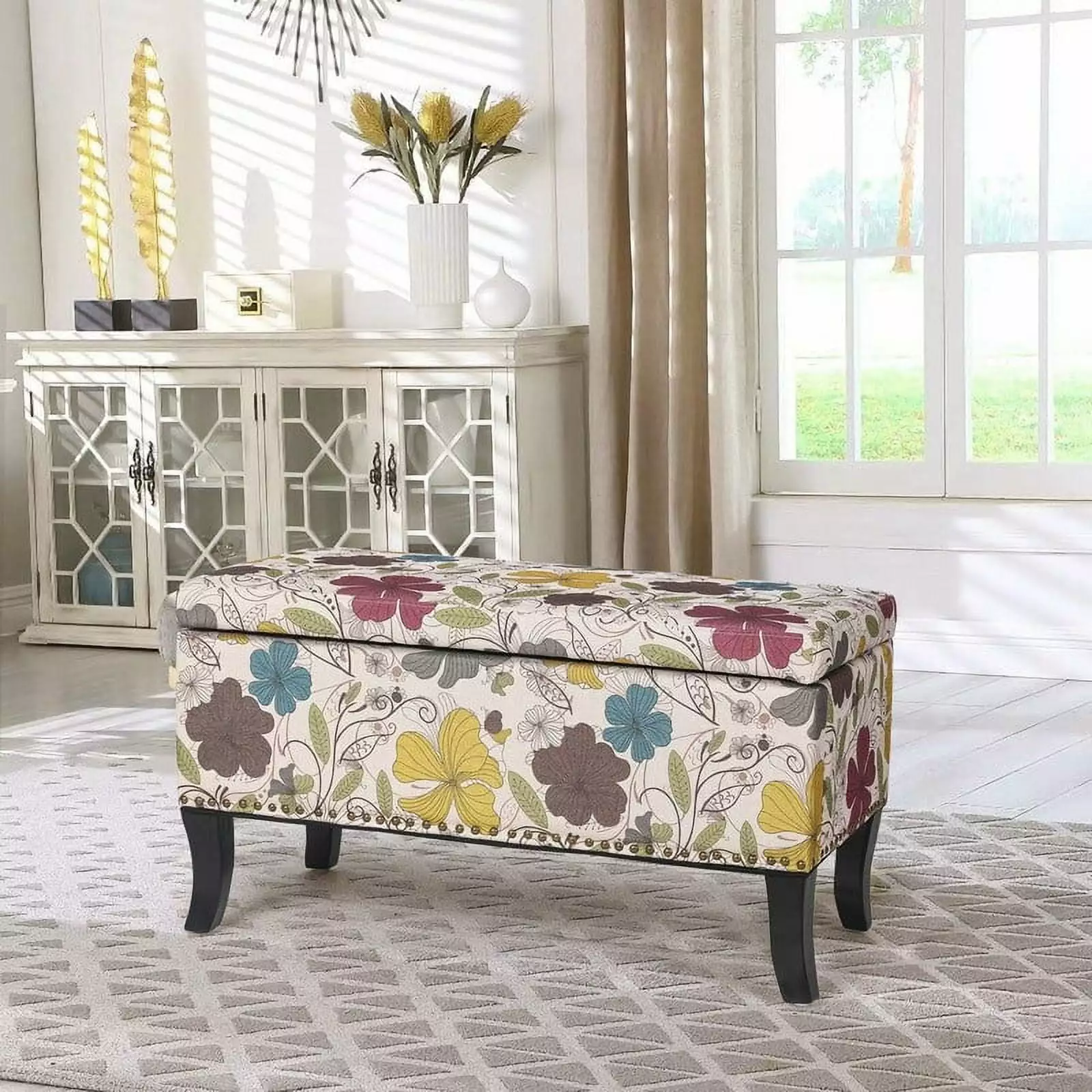 Adeco Storage Ottoman Rectangular Bench Fabric Assembly Required Entryway Ottomans Adeco Trading