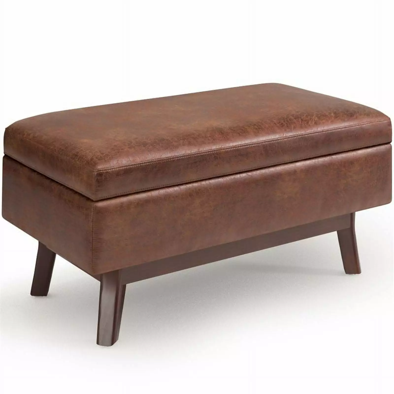 Allora 36 Saddle Brown Faux Leather Mid Century Storage Ottoman Modern Design Ottomans