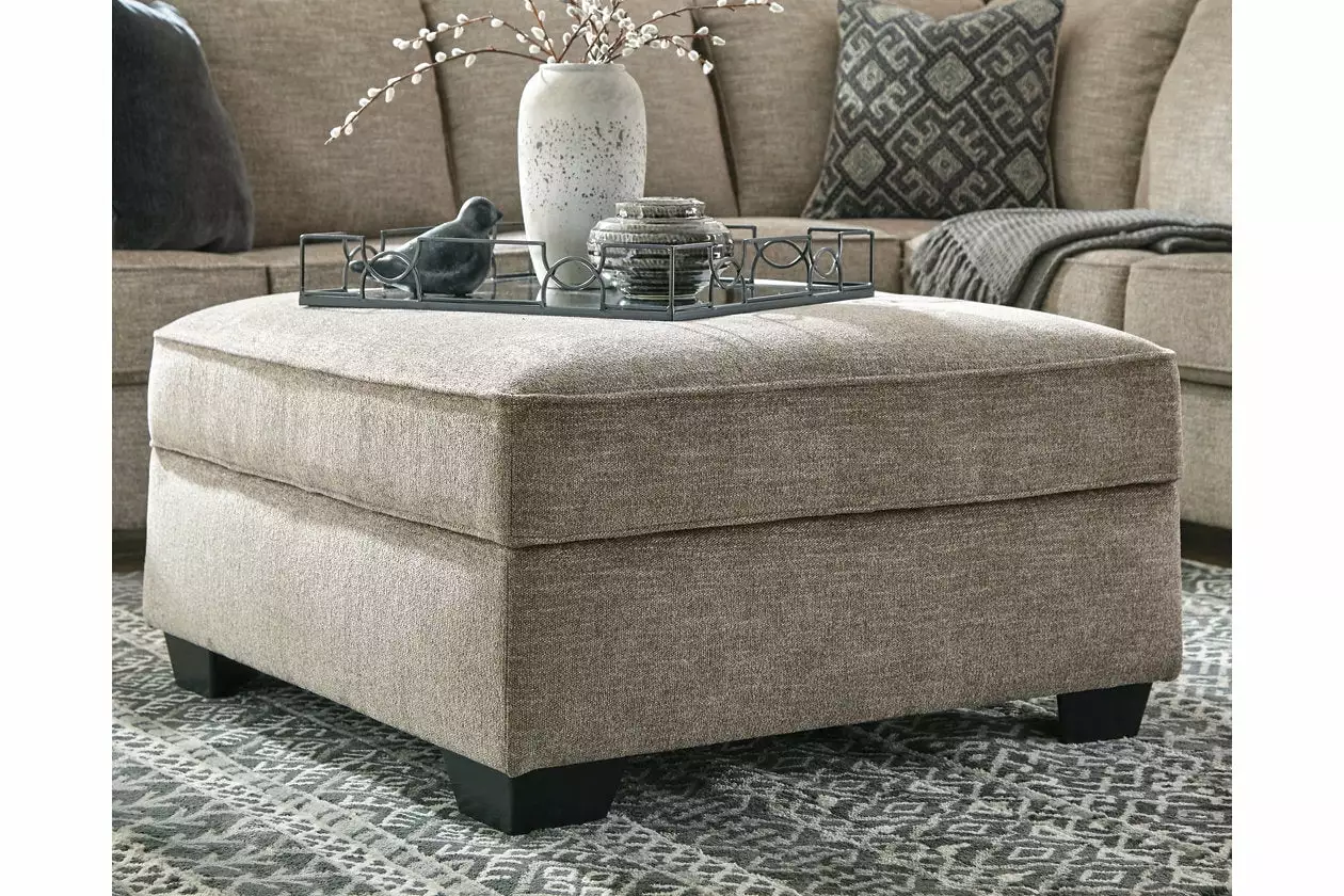 Signature Design Ashley Bovarian Ottoman Storage Stone - Modern Living Room Footrest Ottomans Ashley Furniture