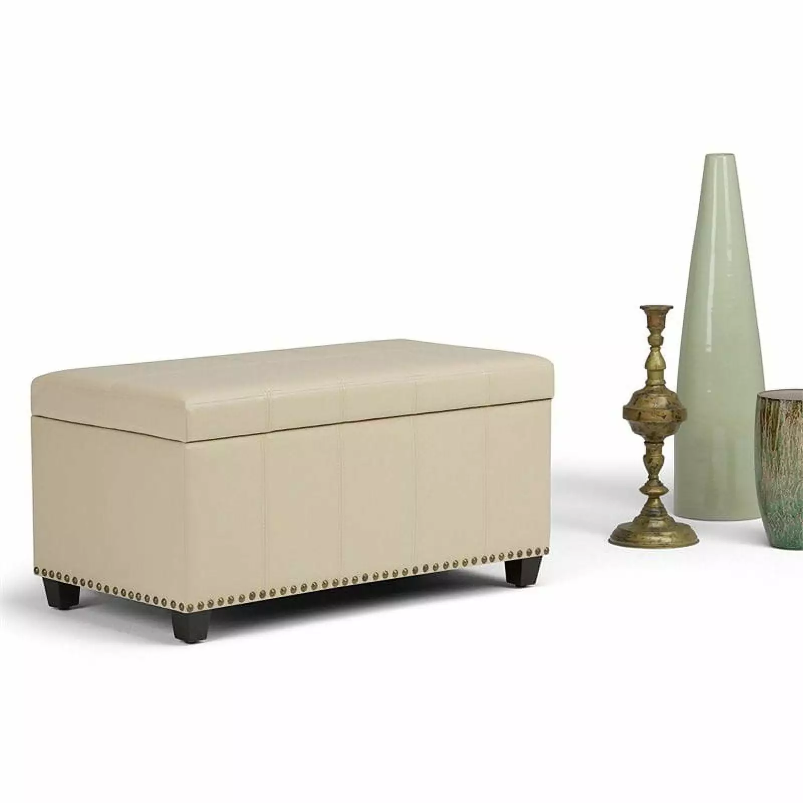 Atlin Designs Satin Cream Storage Ottoman Living Room or Bedroom Ottomans