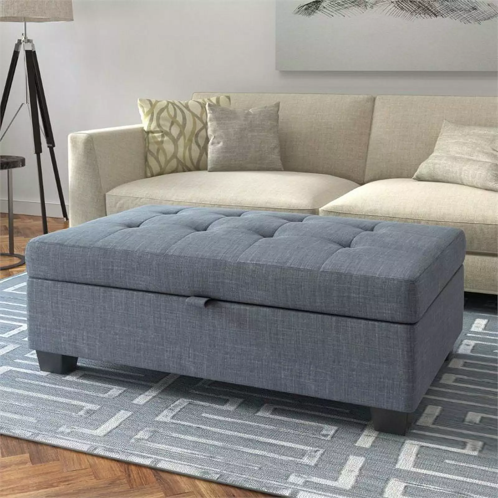 Atlin Designs Storage Ottoman Blue Gray - Stylish Living Room Footrest Ottomans