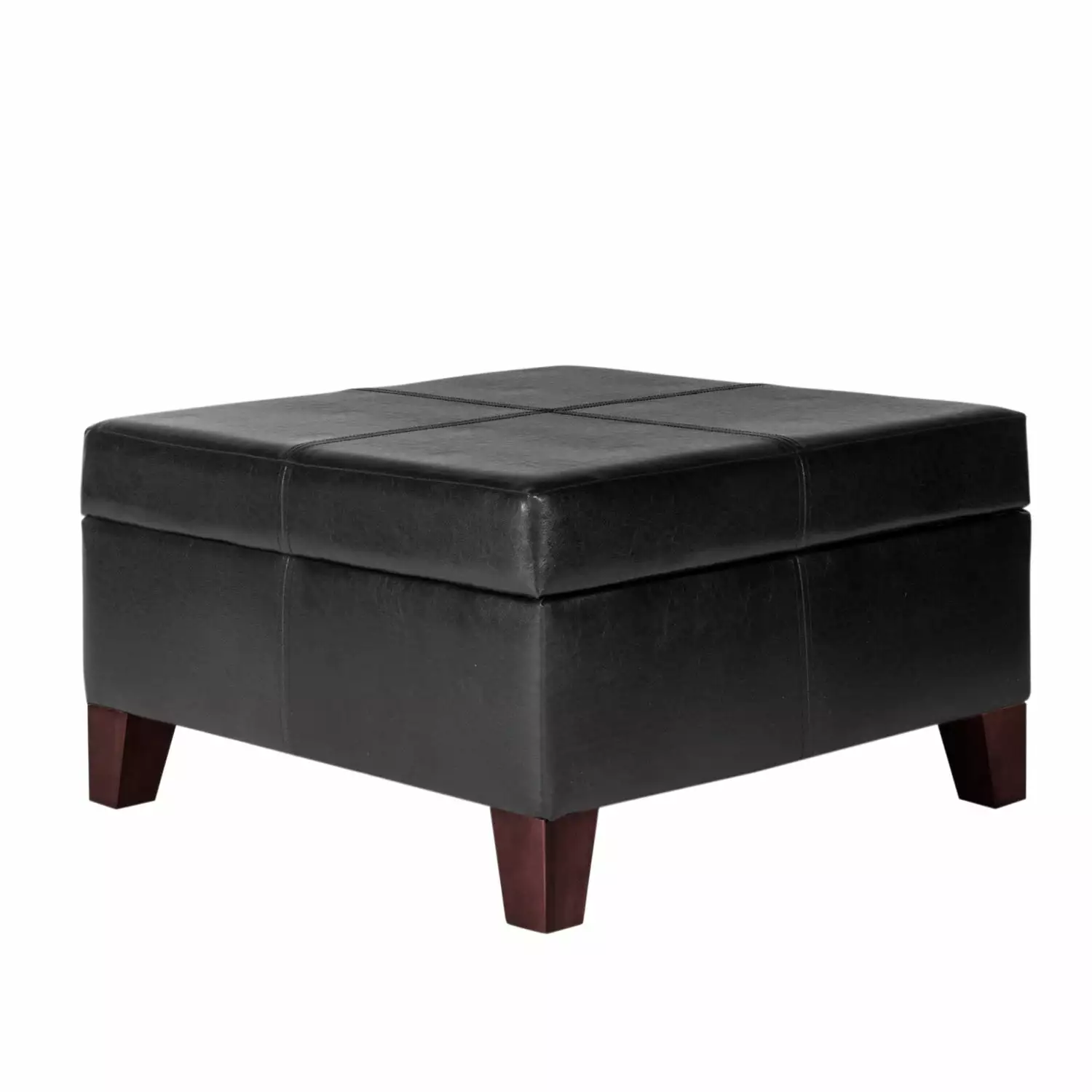Benjara Leatherette Upholstered Wooden Ottoman Hinged Storage Black & Brown - Large and Practical Ottomans Benzara