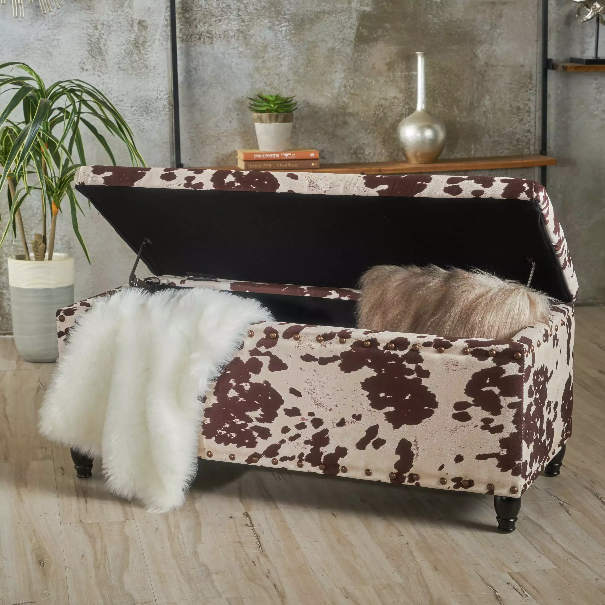 Tia Velvet Storage Ottoman Milk Cow Upholstered Footstool Hidden Compartment Ottomans Best Selling Home D��cor
