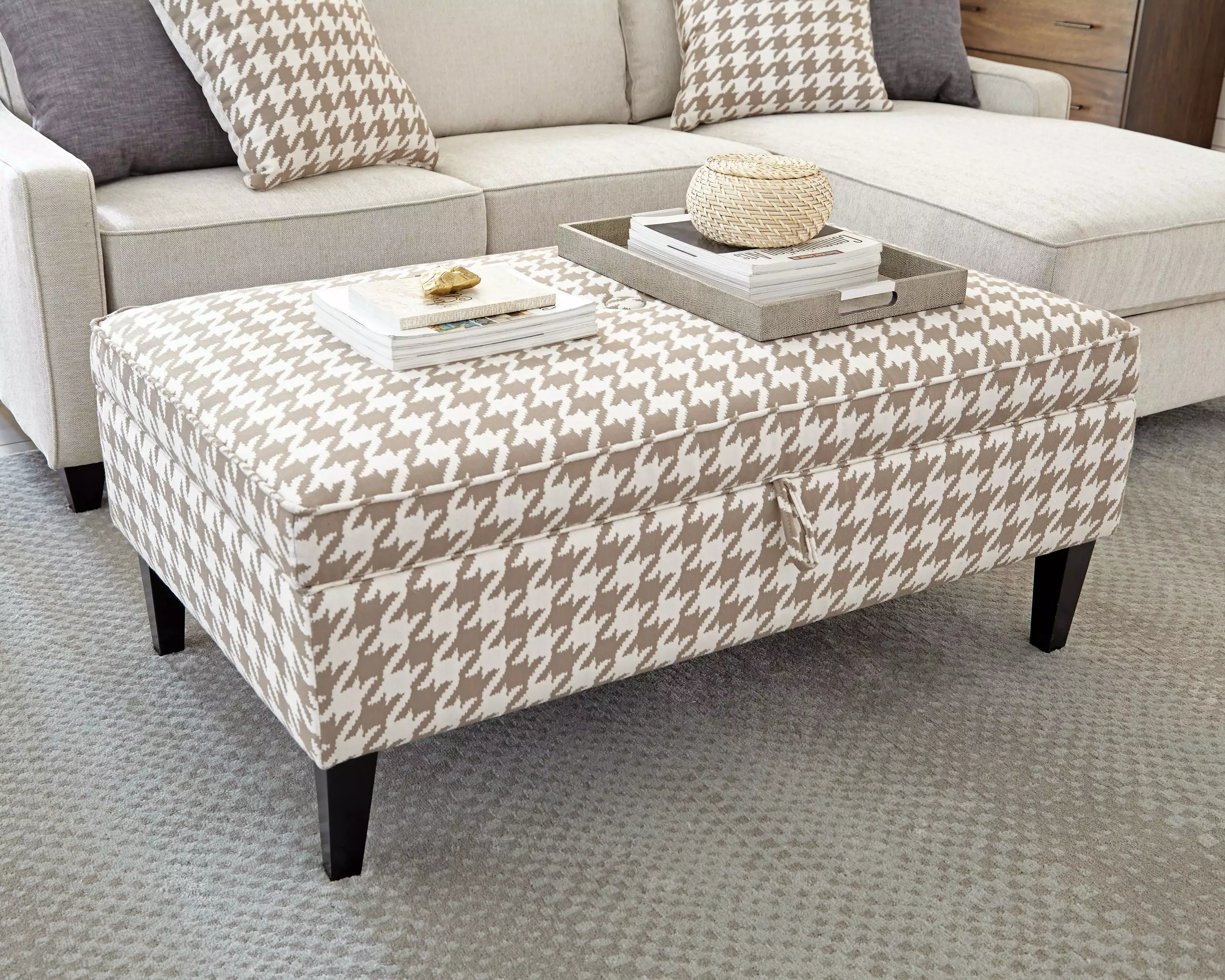 Mcloughlin Upholstered Storage Ottoman Beige and White - Elegant Living Room Footrest Ottomans Coaster Company