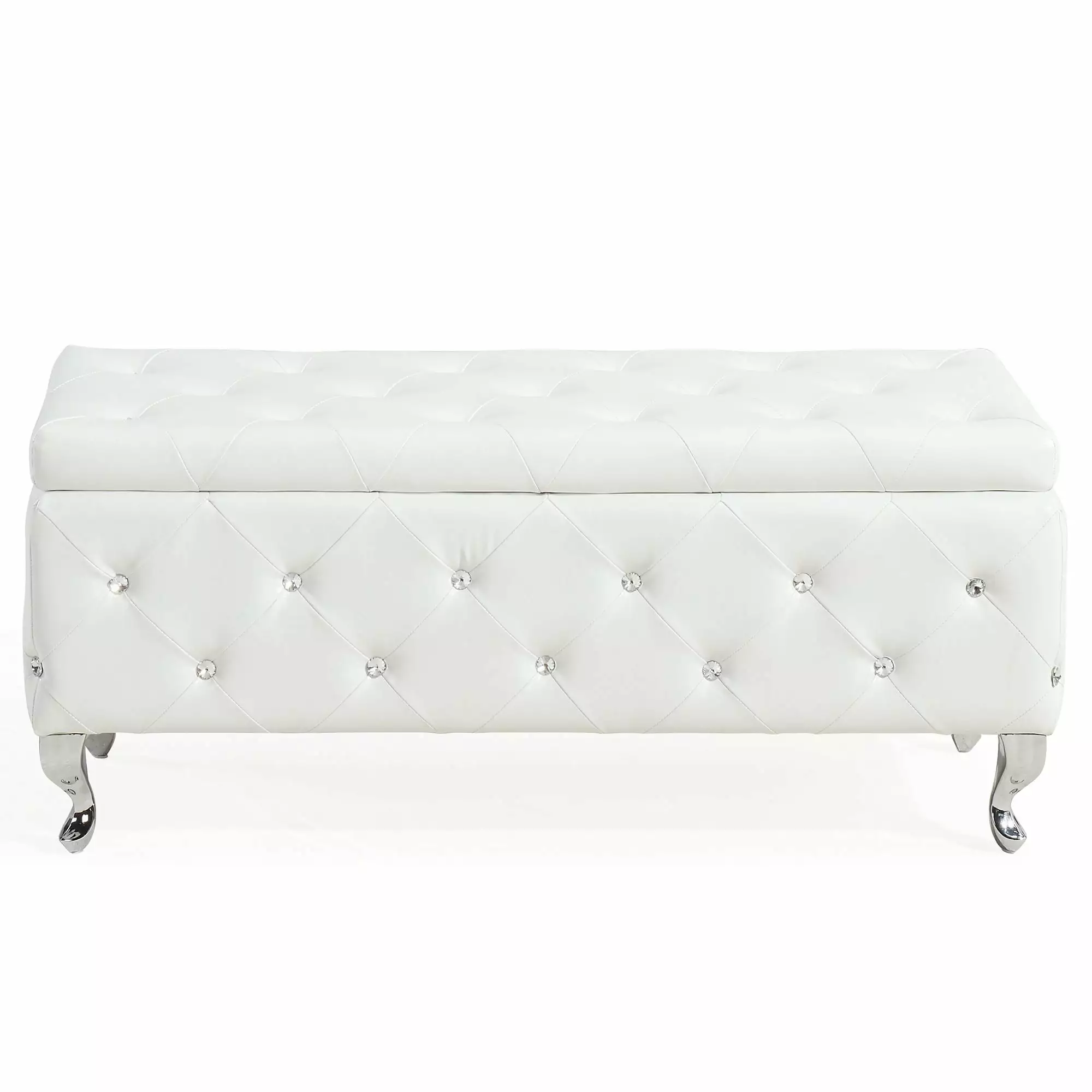 Contemporary Home Living 43.25 White and Silver Rectangular Storage Ottoman - Modern Design Ottomans