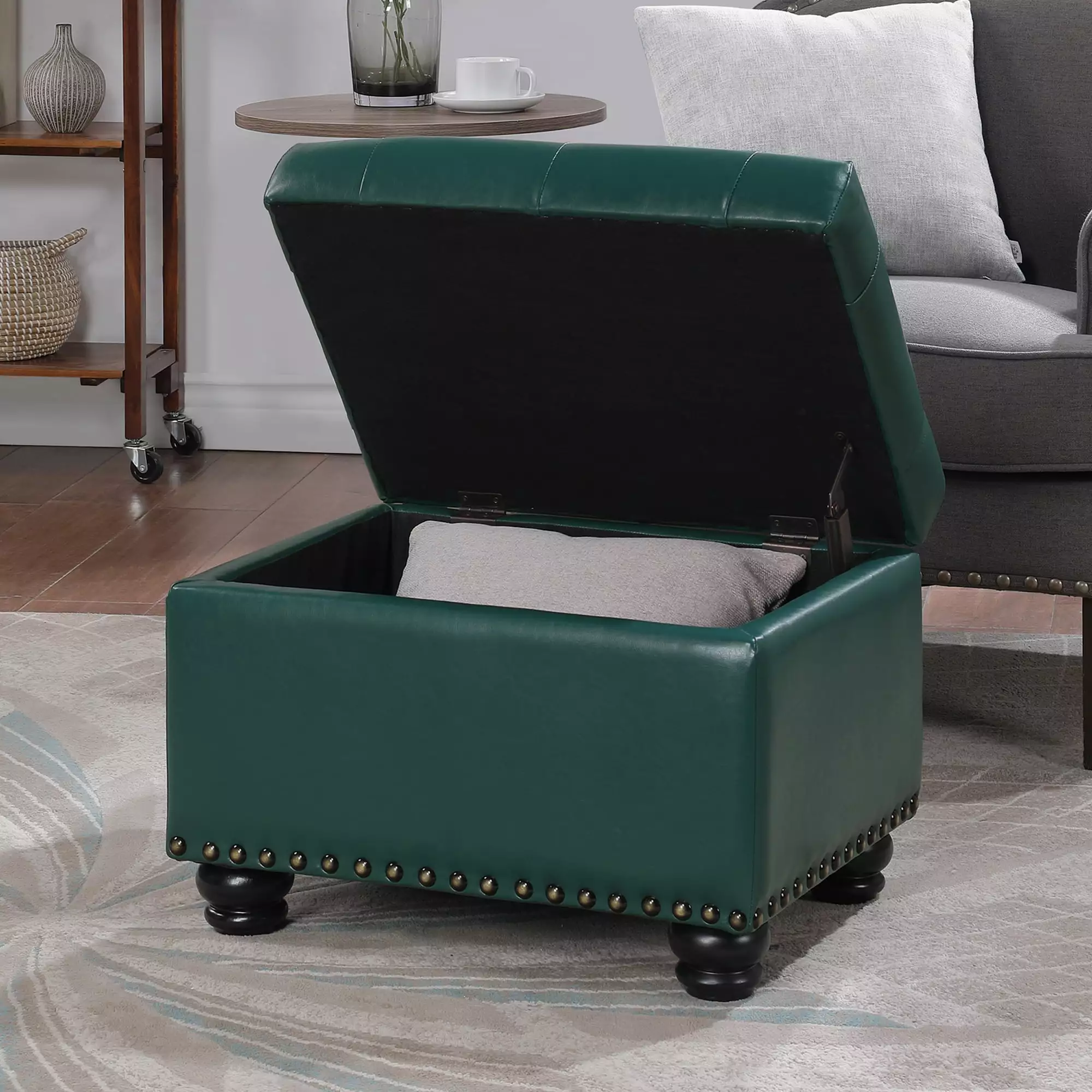 Convenience Concepts Designs4Comfort 5th Avenue Storage Ottoman Forest Green Faux Leather Ottomans