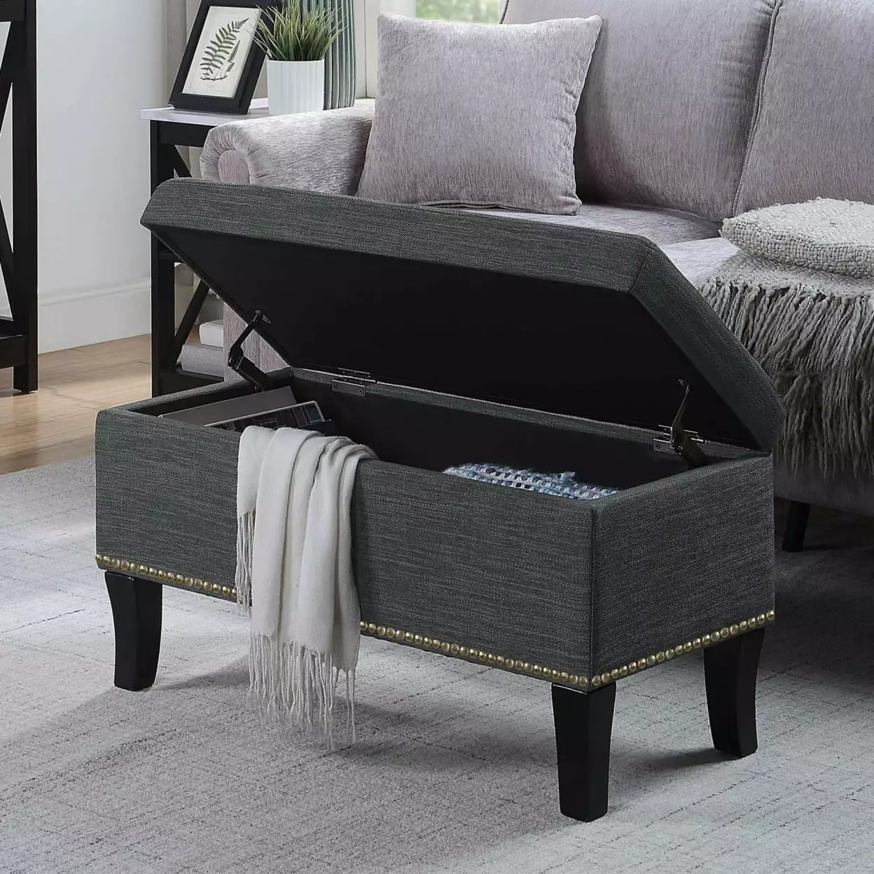 Convenience Concepts Designs4Comfort Winslow Storage Ottoman Dark Charcoal Gray Fabric Ottomans