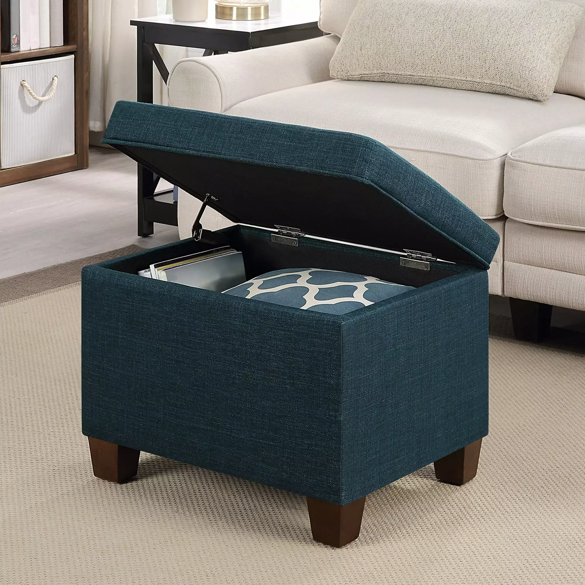 Convenience Concepts Madison Storage Ottoman Dark Blue Fabric Ottomans