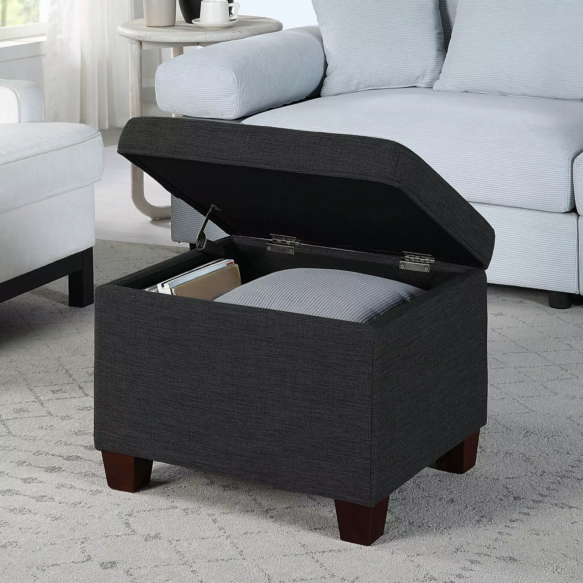 Convenience Concepts Madison Storage Ottoman Dark Charcoal Gray Fabric Ottomans
