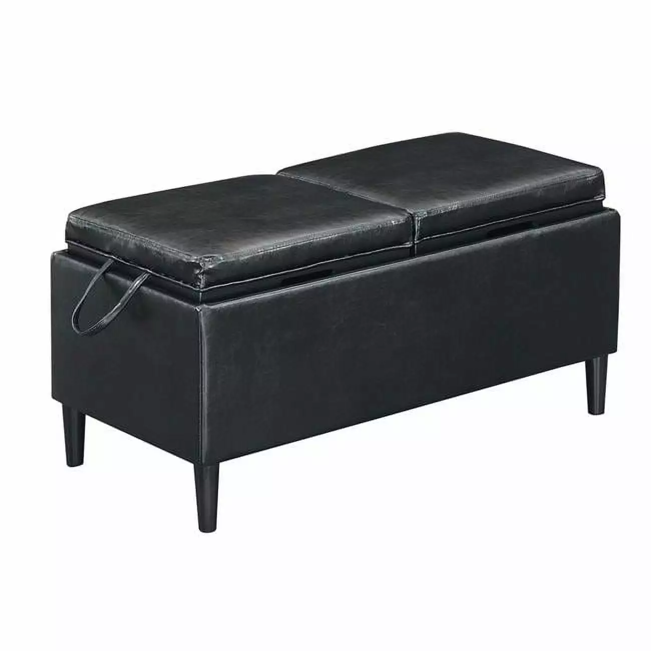 Designs4Comfort Magnolia Black Faux Leather Storage Ottoman Trays - 32 x 16 x 17 Inch Ottomans Convenience Concepts