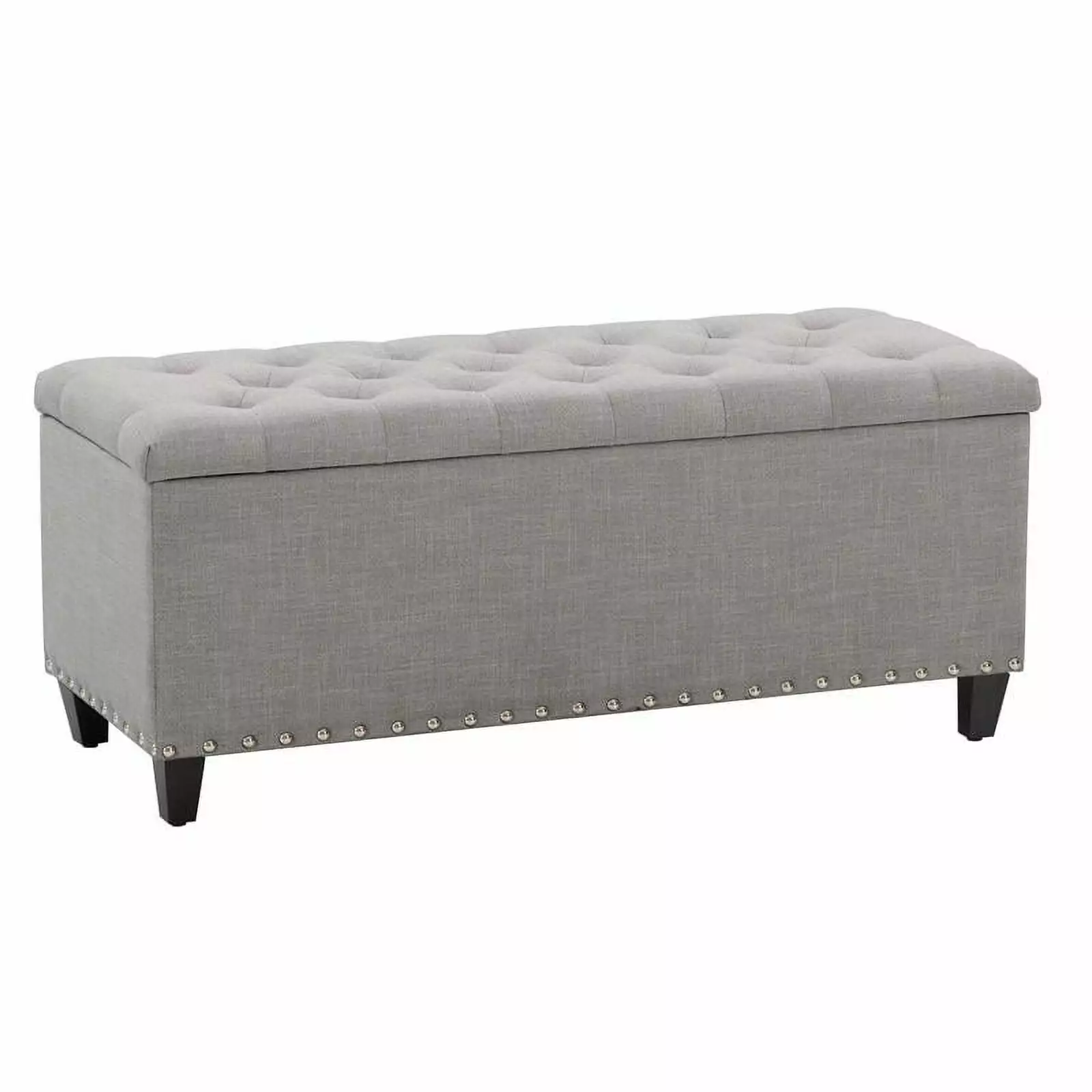 Leilani Tufted Light Gray Fabric Upholstered Storage Ottoman Nail Trim Ottomans CORLIVING
