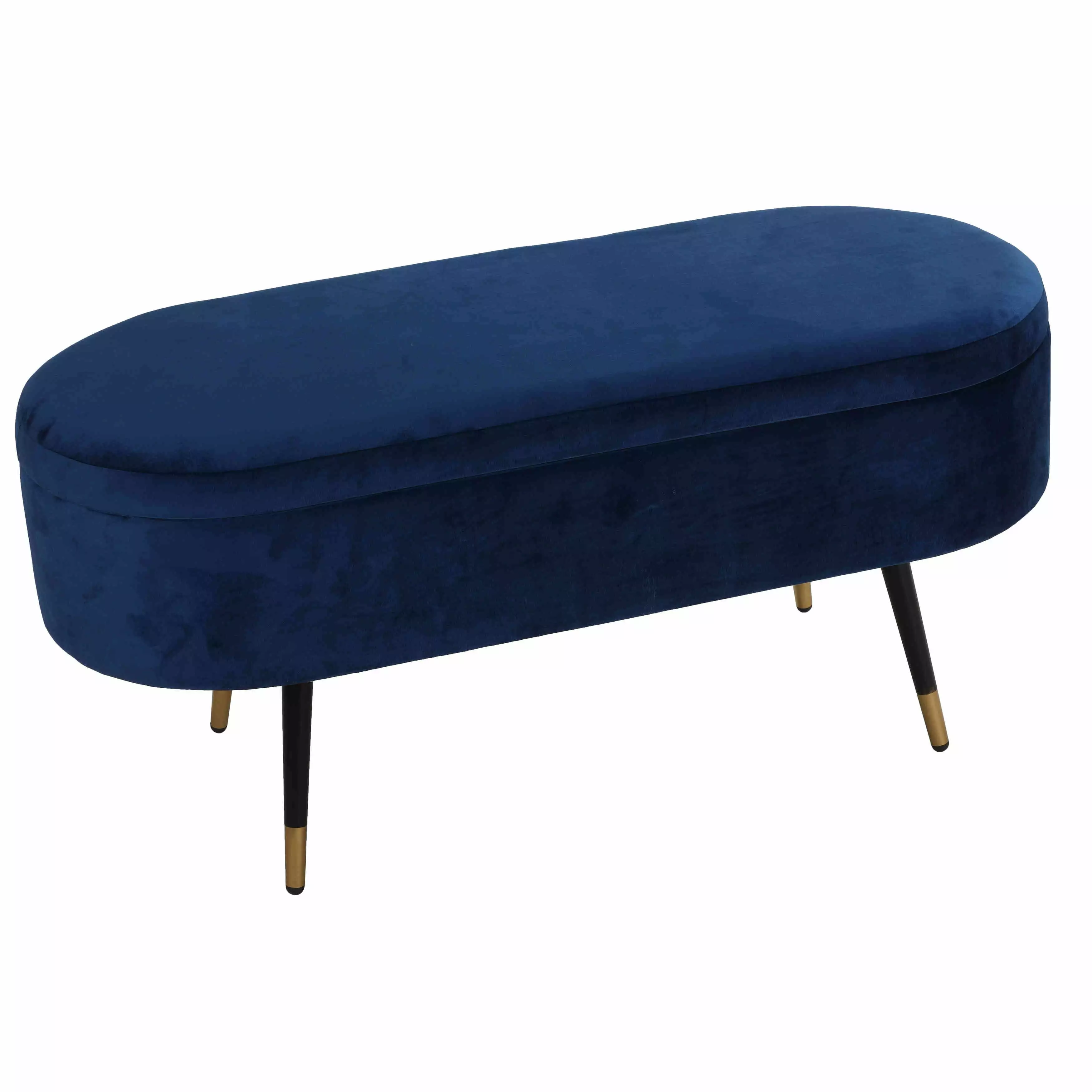 Cortesi Home Ruslan Oval Storage Ottoman Navy Living Room Ottomans
