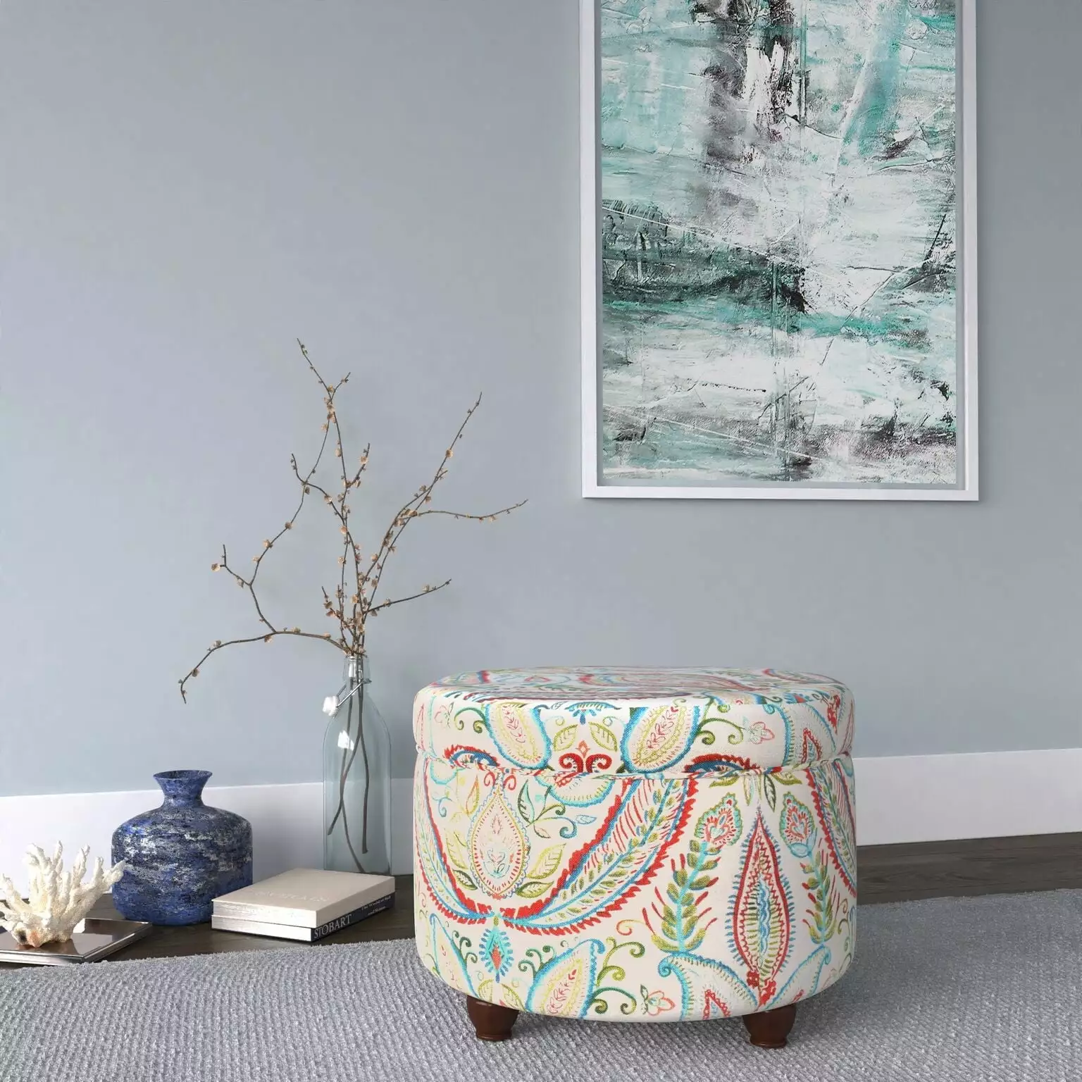 Curated Nomad Hector Paisley Storage Ottoman Home Decor Ottomans