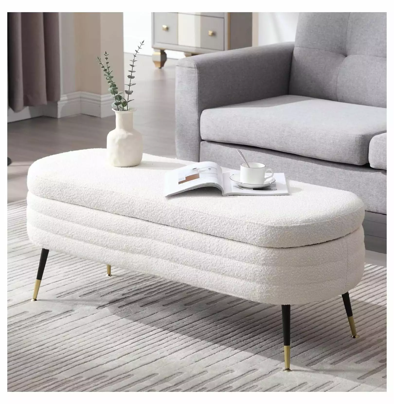 Drevy Storage Ottoman Bench Entryway Bench End Bed Upholstered Bedroom Bench 44.75 Inch Benches
