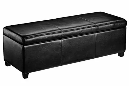 First Hill Madison Rectangular Faux Leather Storage Ottoman Bench Large Midnight Black Ottomans