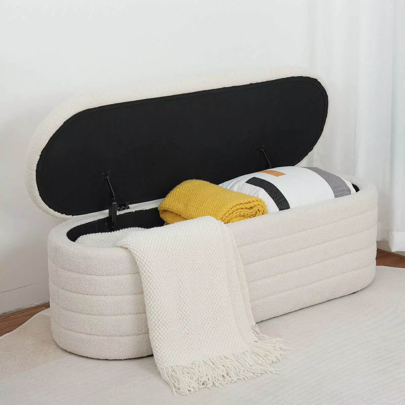 FUNKEEN 45 Lift Top Sherpa Storage Ottoman Bench Footrest Upholstered Bedroom Living Room Ottomans