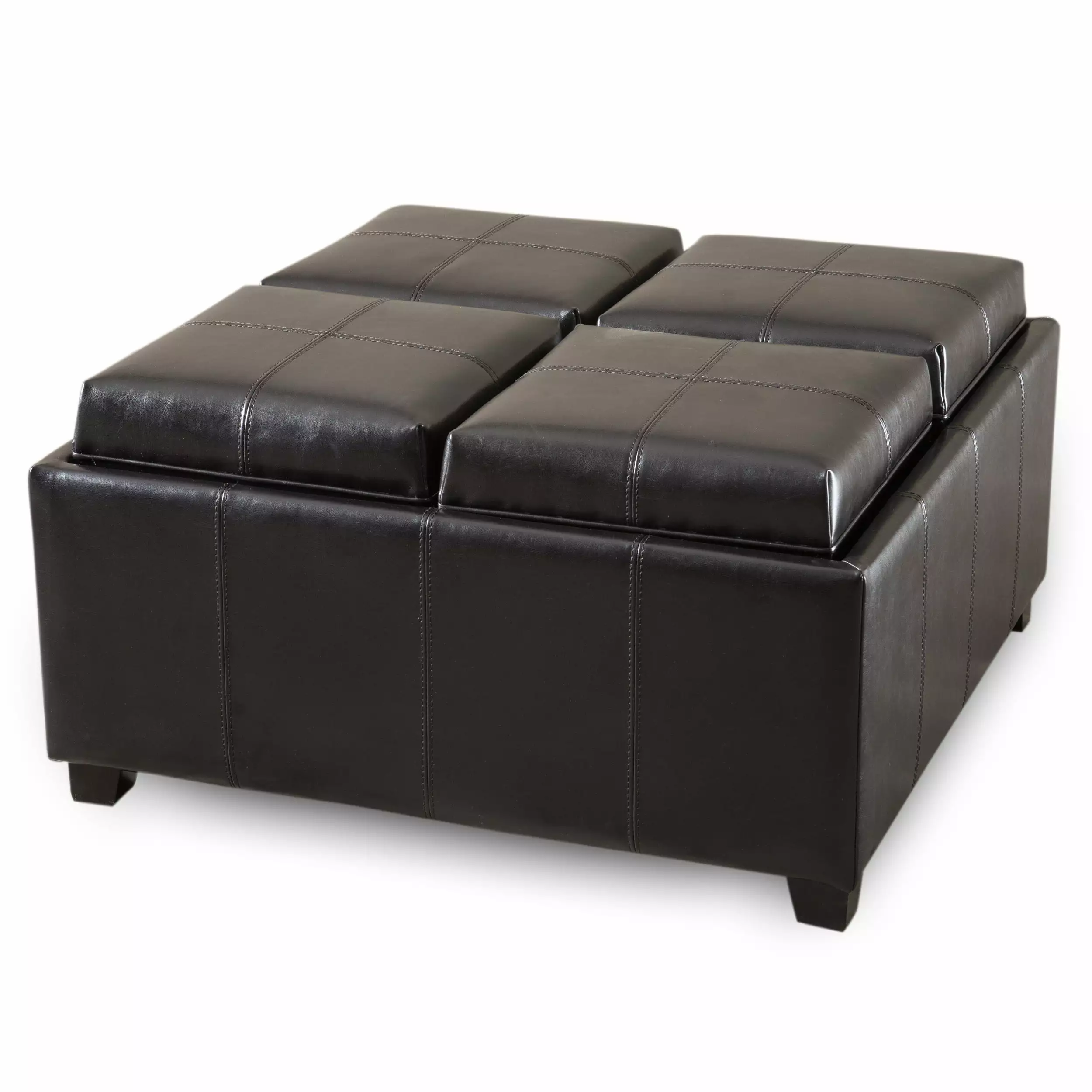 Durango 4-Tray Top Bonded Leather Storage Ottoman - Multi-Functional Living Room Piece Ottomans GDFSTUDIO