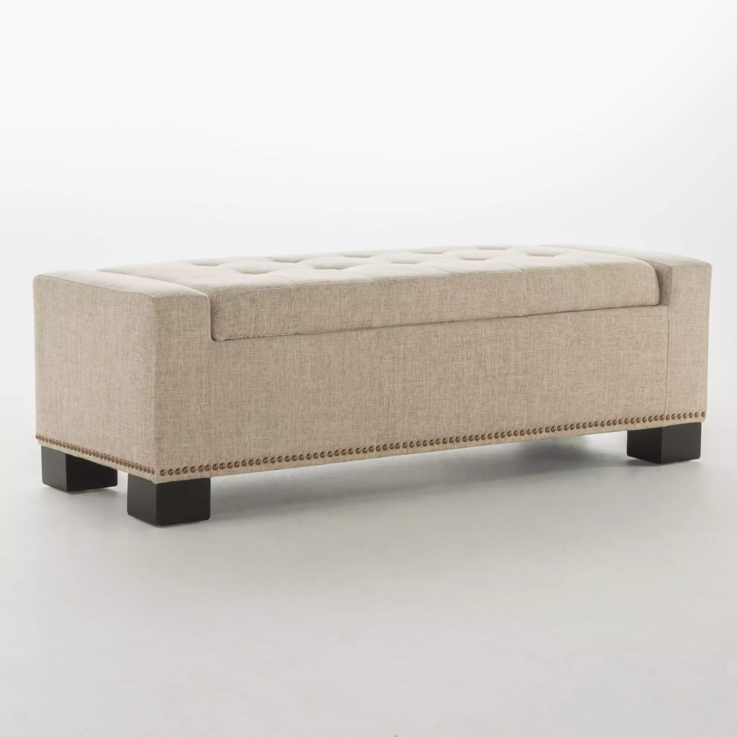 GDF Studio Espana Fabric Storage Ottoman Studs Wheat - Chic Home Decor Ottomans GDFSTUDIO