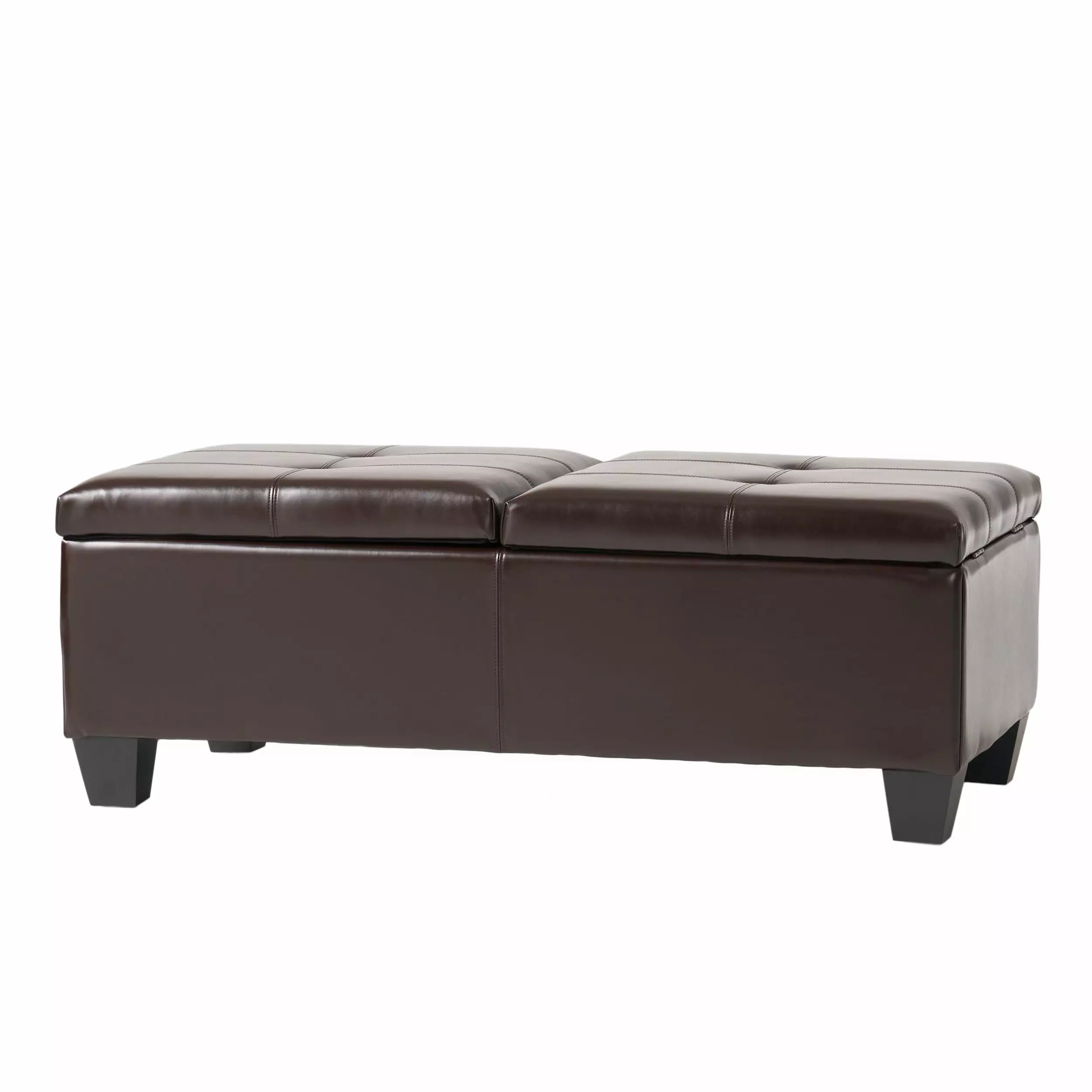 Olton Brown Bonded Leather Storage Ottoman - Elegant Living Room Footrest Ottomans GDFSTUDIO