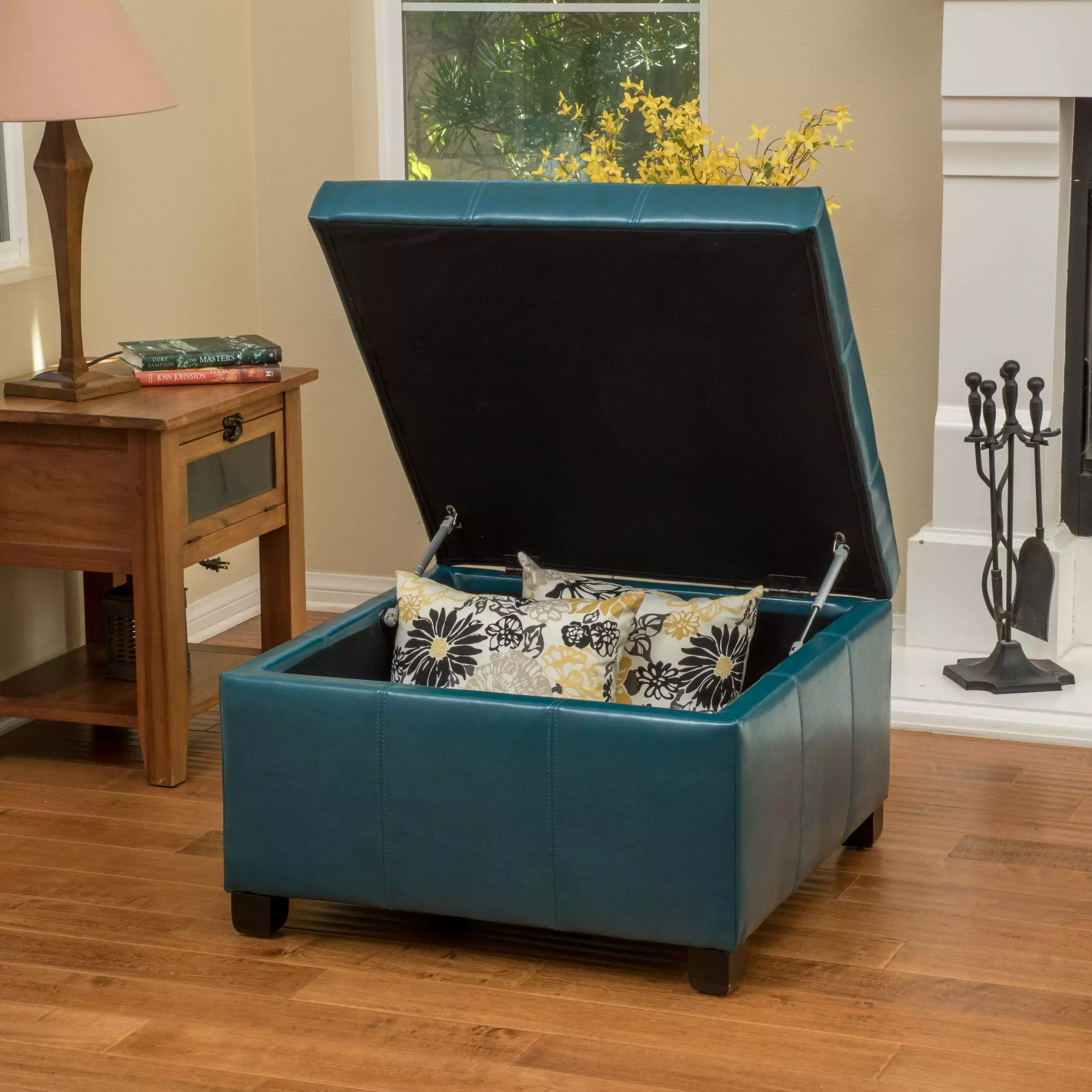 Somerset Teal Storage Ottoman Living Room or Bedroom Ottomans GDFSTUDIO