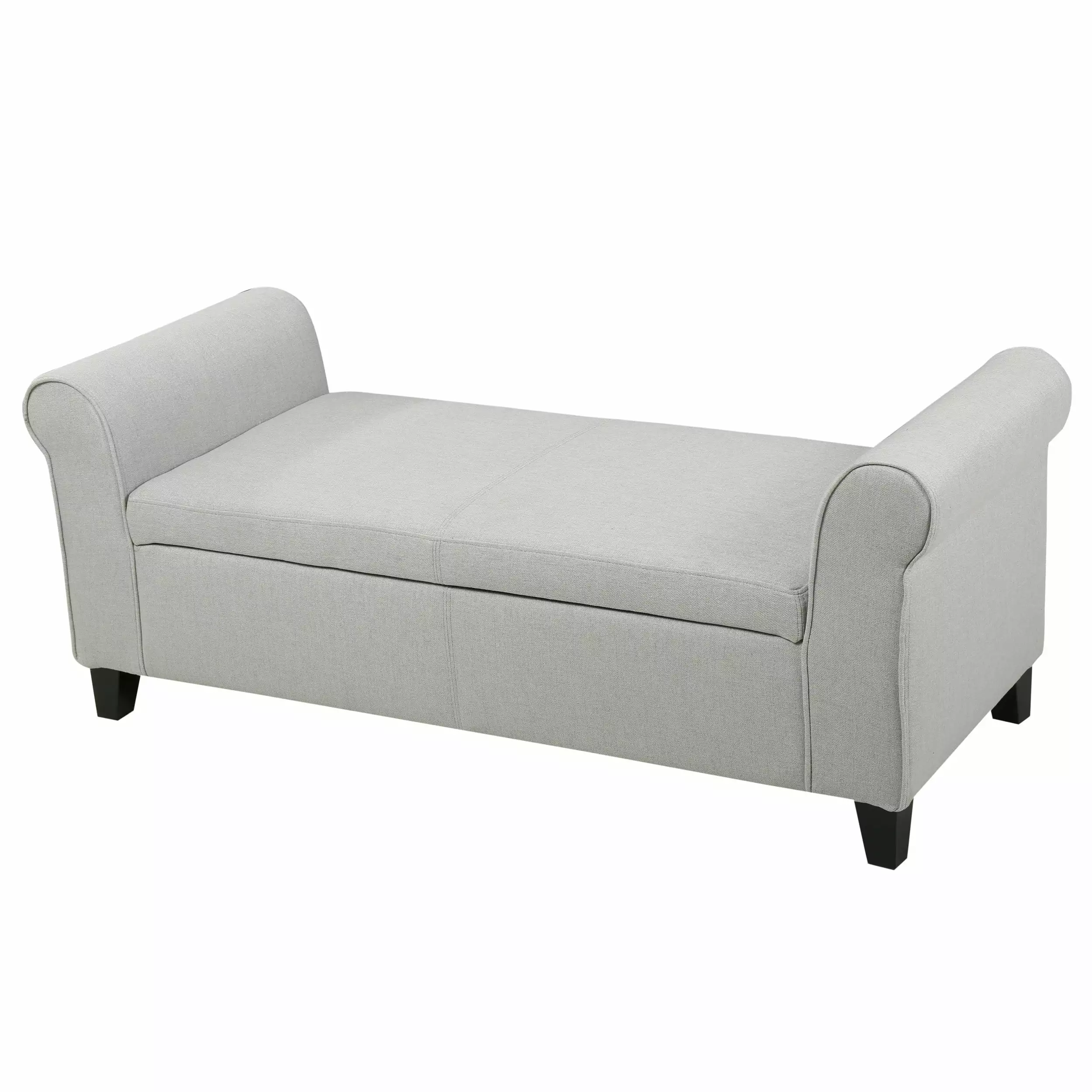 Stetson Contemporary Fabric Upholstered Storage Ottoman Bench Rolled Arms Light Gray Benches GDFSTUDIO