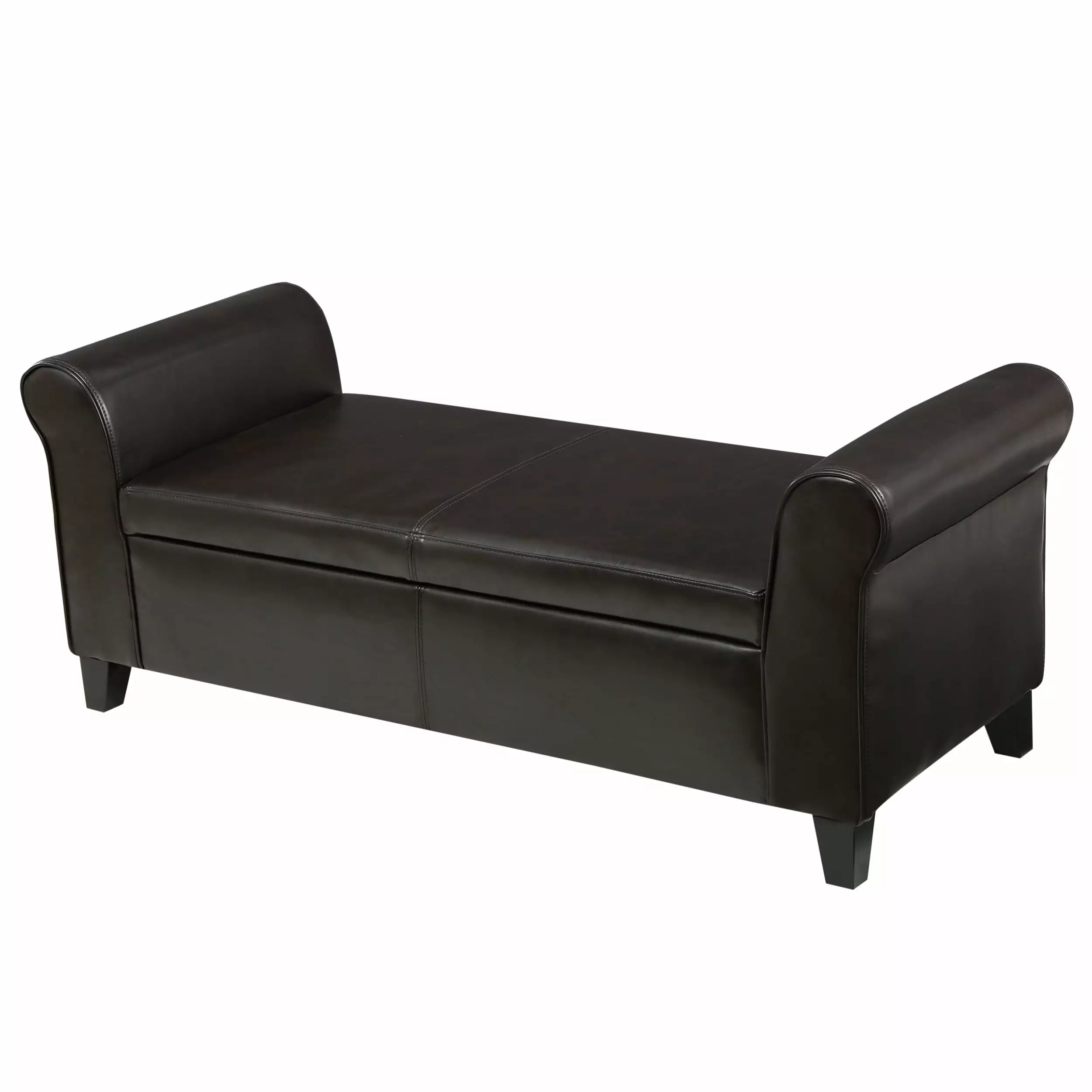 Stetson Upholstered Storage Ottoman Bench Rolled Arms Brown Ottomans GDFSTUDIO