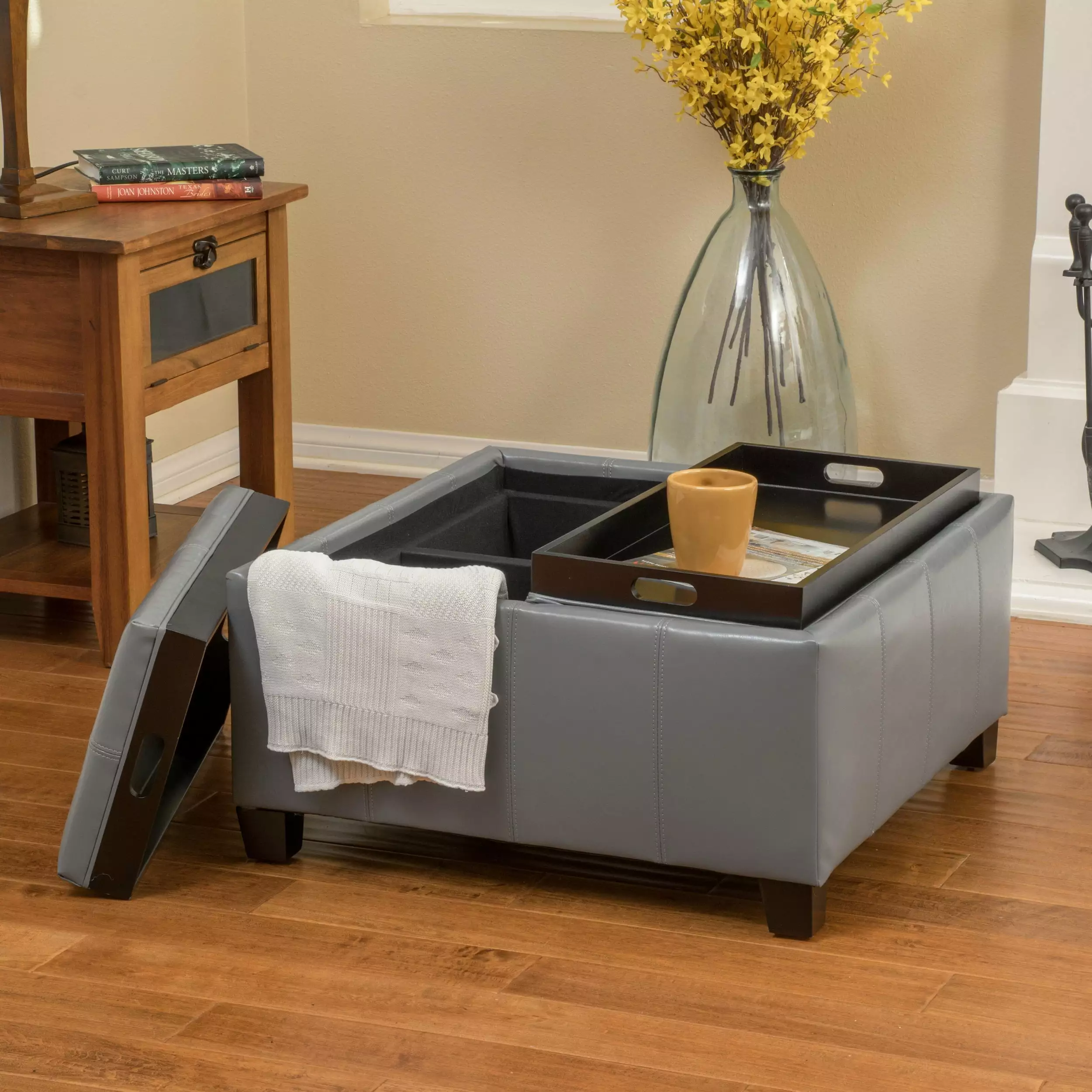 Tobias Grey Storage Ottoman - Functional and Stylish Home Furniture Ottomans GDFSTUDIO