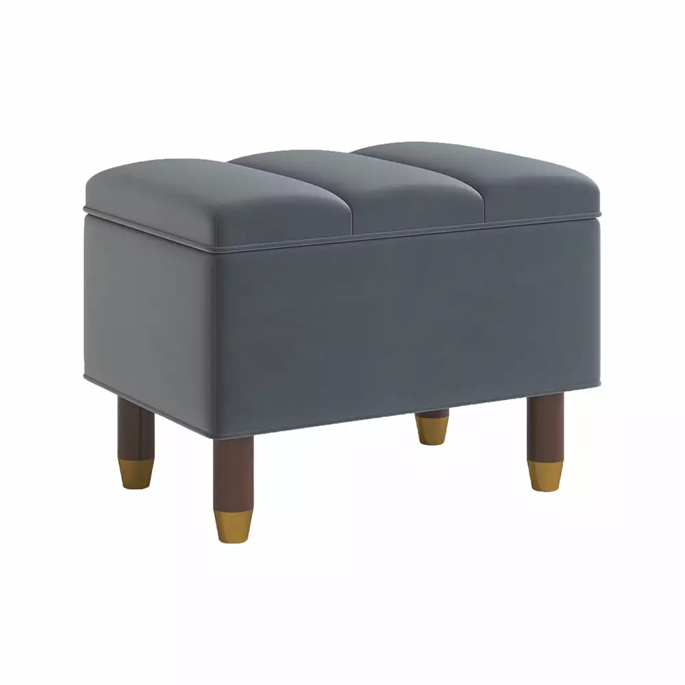 Dark Gray Tech Fabric Square Small Storage Ottoman Bench Foot Stool Dorm Living Room Benches Ghislaine