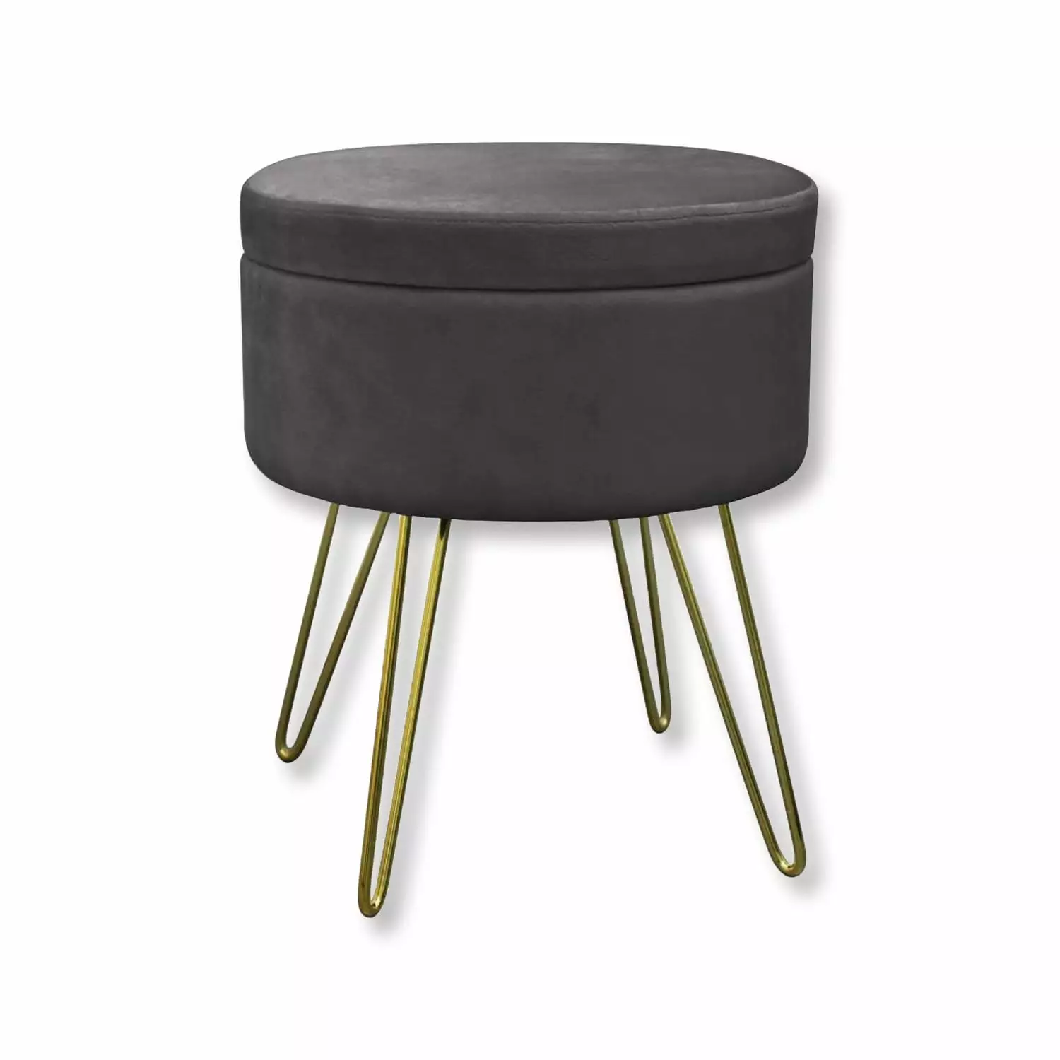 ITY International Grey Velvet Ottoman Storage and Tray - Metal Base Footstool Ottomans